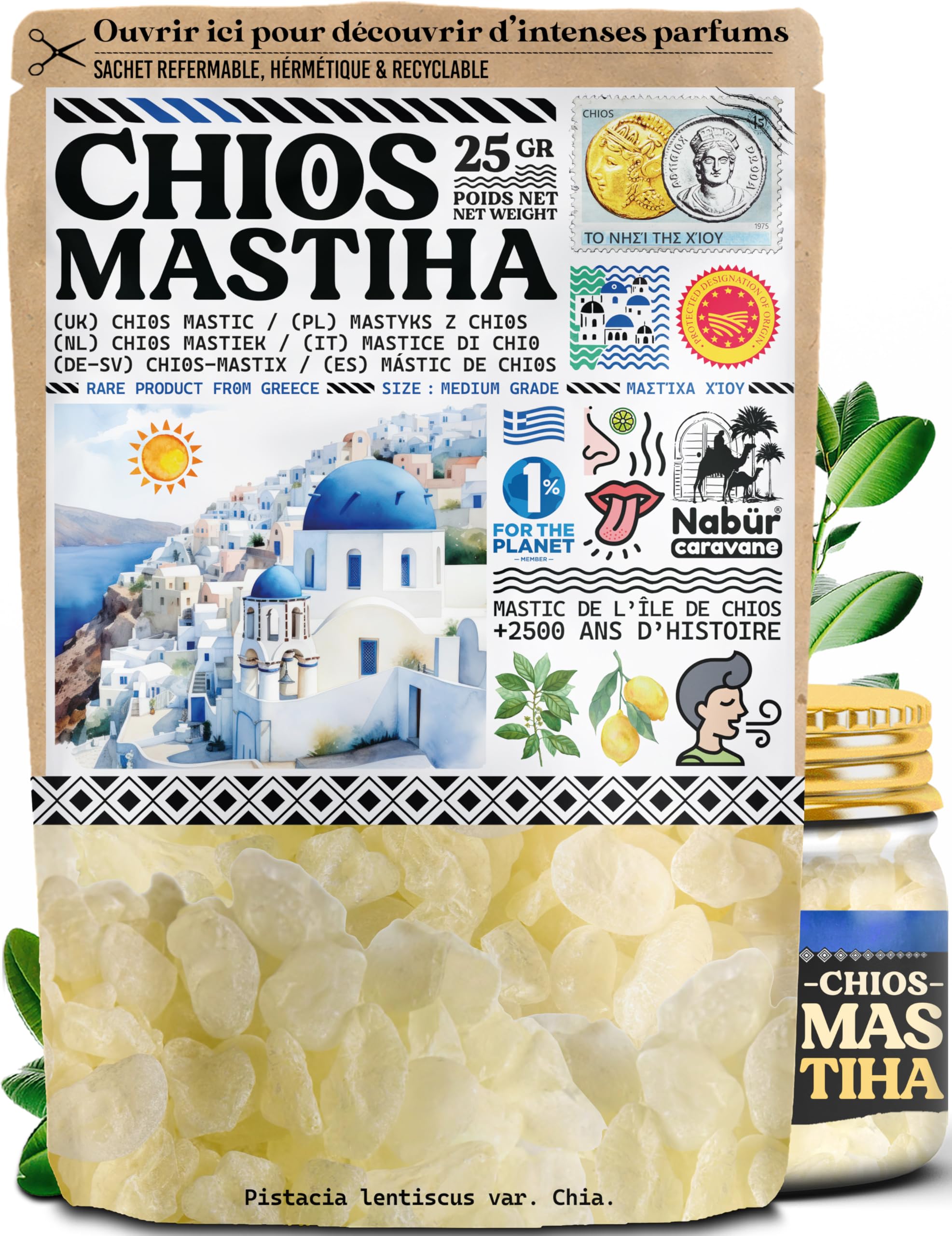 Nabür - 25gr Masilla de Chios DOP, Mastic de Quíos 100% Natural (Medium Grade), Resina Pura de Grecia | Chicle Natural Sin Azúcar