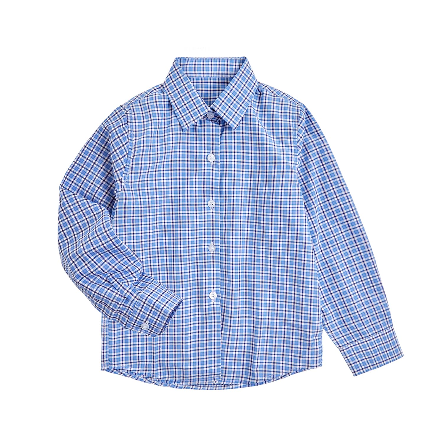 Mosedou Boys' Long Sleeve Shirt Collar Button Down Plaid Dress Shirts for Boys Kid Toddler Size 2t-20