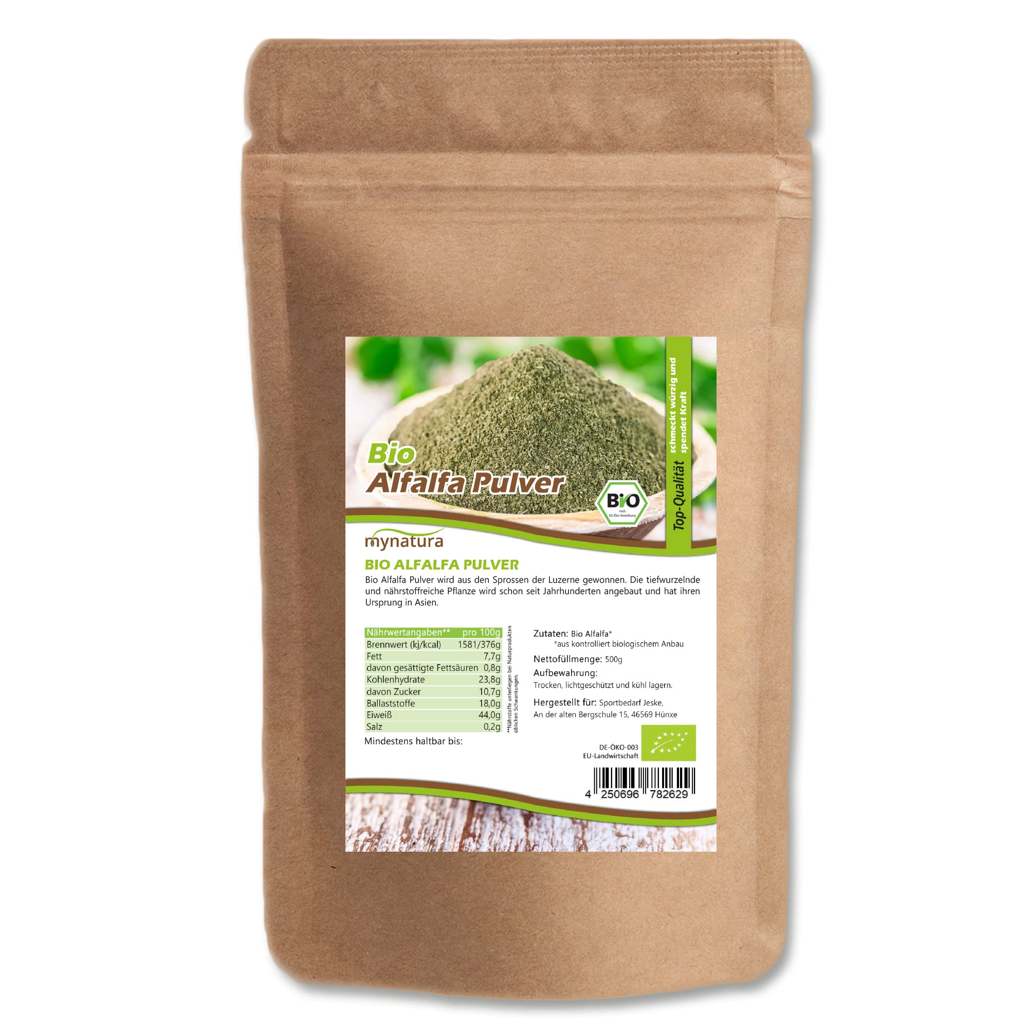 Mynatura Poudre d'alfalfa bio I Poudre végétale I Smoothie I Shake protéiné I Vegan I Produit naturel I Thé I Luzerne I En sachet (1000 g)