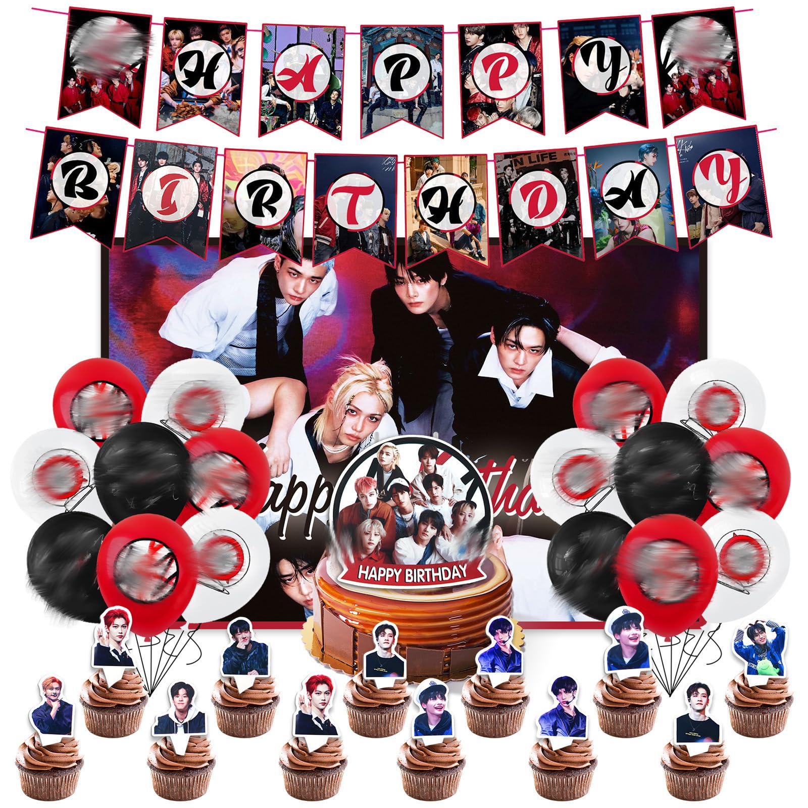 Stray-K Birthday Decorations Set,45pcs Party Balloon Decorations, Themed Party Supplies Including Happy Birthday Backdrop,Banners,Cake Toppers, Balloons