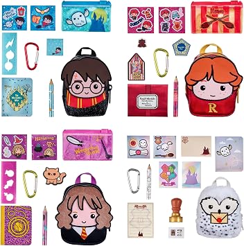 REAL LITTLES Harry Potter World of Wizard Backpack with 6 Micro Stationary Surprises! Collect 4 - Harry Potter, Hermione Granger, Longweesley, Hedwig - Styles May Vary