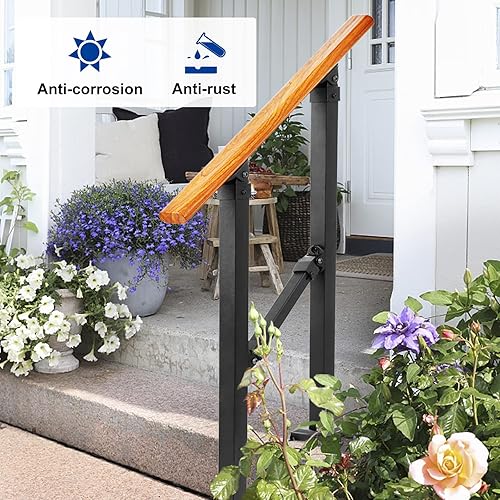 Miniatura 8 de Kit de barandilla de escalera para exteriores, barandilla de mano de grano de madera de hierro para interiores, se adapta a 1-2 escalones