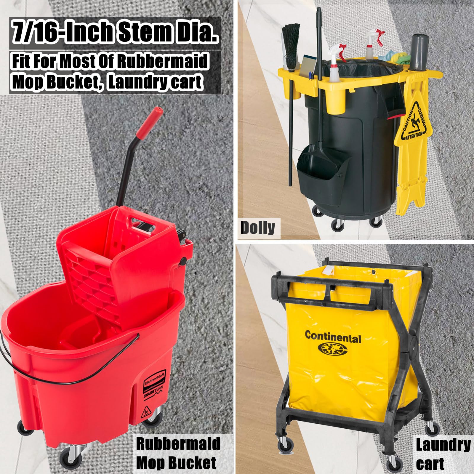 RILIDRI Obrotowe kółka trzpieniowe do wózka użytkowego Rubbermaid Mop, średnica trzpienia 7/40.6 cm, gumowe kółka, wytrzymałe, TPR Weber, sklep, zapasowe koła Vac 10,5 cm
