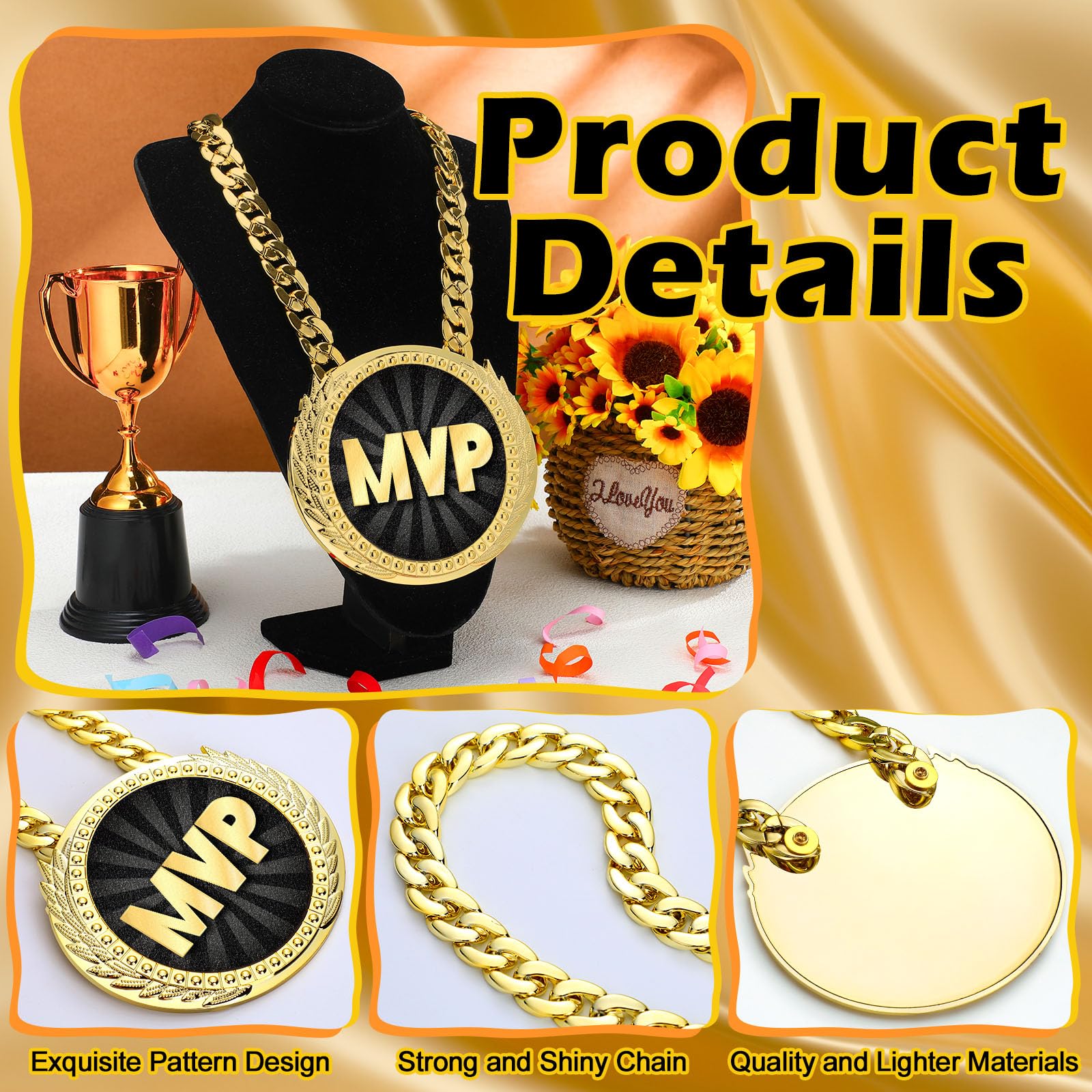 Tondiamo Sports MVP - Medalla de cadena de 15,24 cm para campeón de oro grande, cadena de béisbol, baloncesto, fútbol, sóftbol, voleibol, competiciones deportivas, premios y recuerdos de fiesta