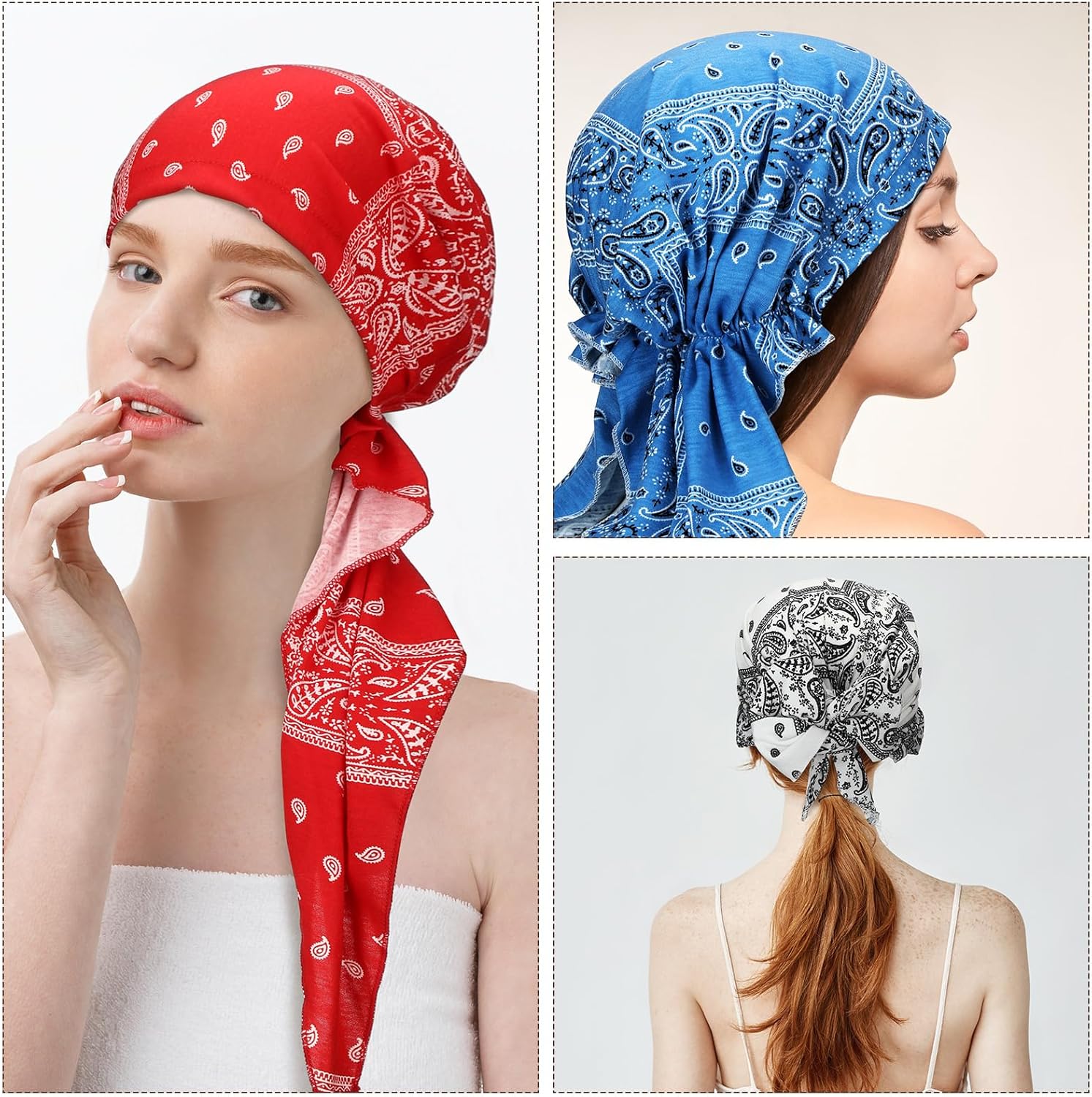 Sintege 4 Pcs Women Head Scarf Pre Tied Chemo Caps Slip on Turban Headwear Cancer Head Wraps Beanie Hat Bandana - Image 3