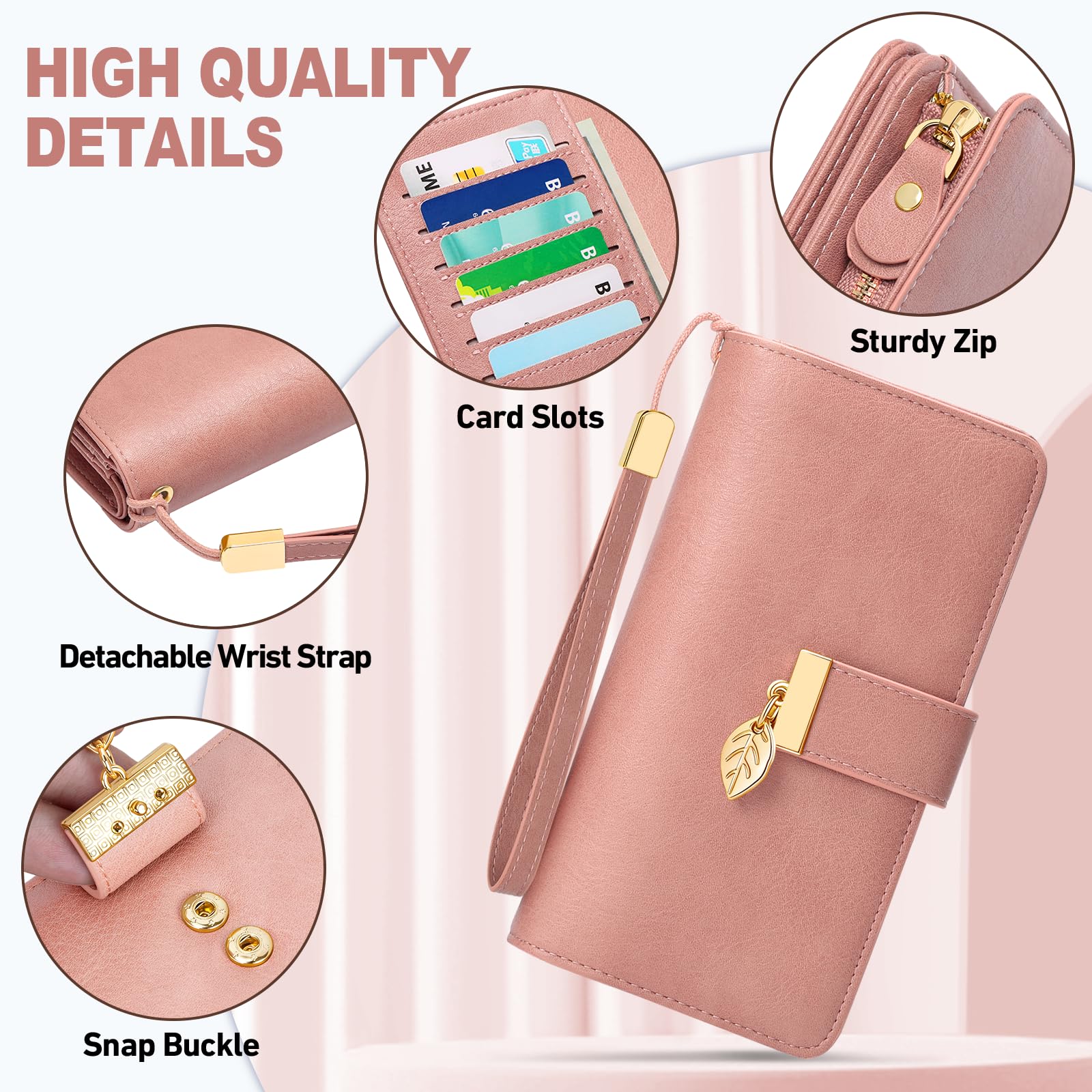 LUROON Portefeuille Femme Longue, Grande Capacite RFID Blocage Cuir Véritable Porte Monnaie Femme, Elégant Portefeuille Parti Femme avec Emplacements pour Cartes