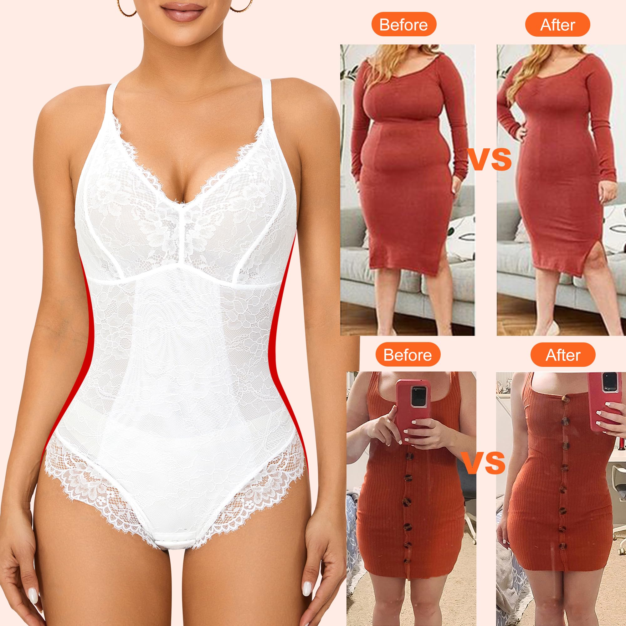 Damen Spitze Shapewear Bauchweg Formende Body Tummy Control Ärmellos Top Bodysuit V-Ausschnitt rückenfrei UnterwäSche