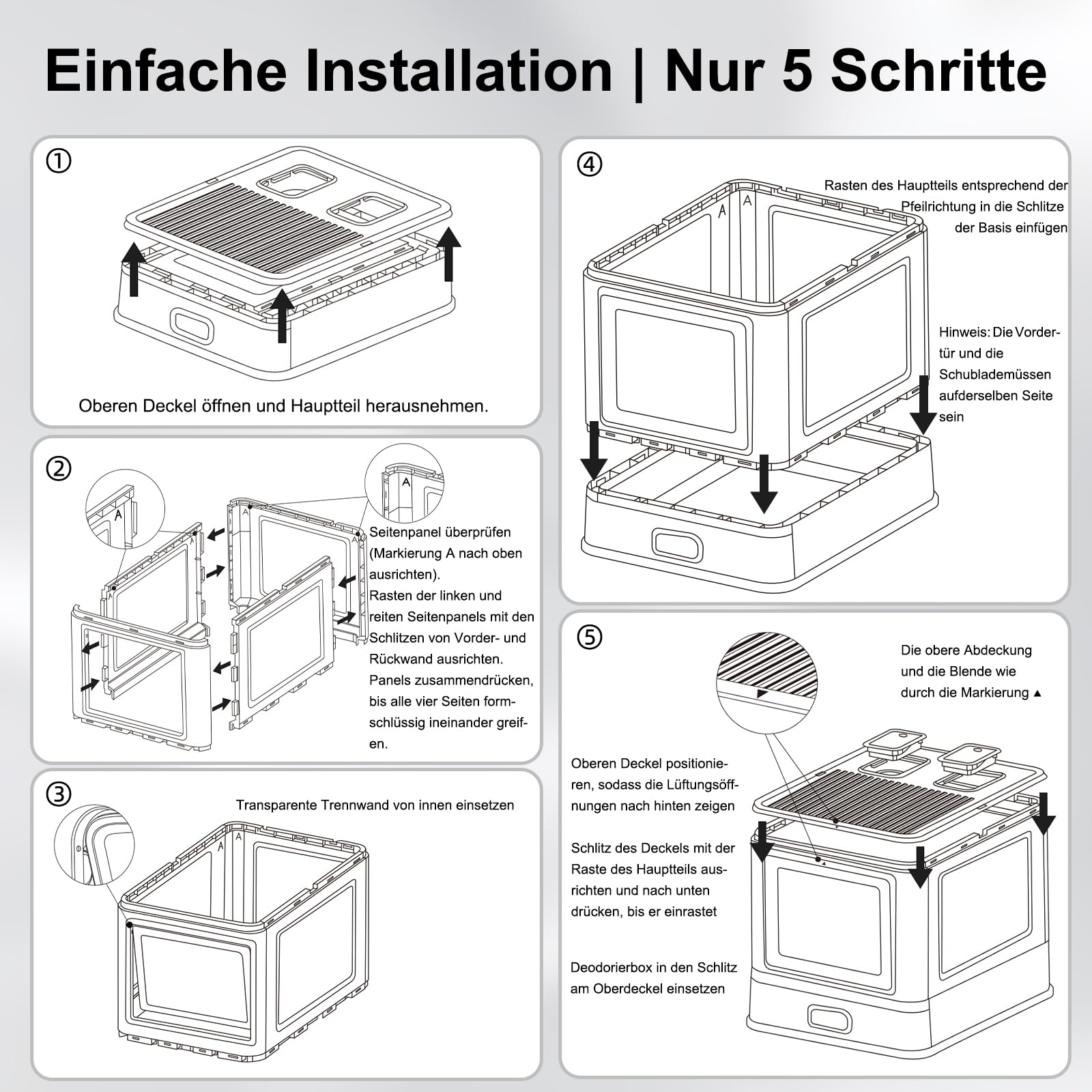 Marchul XL Lettiera per gatti grande, in acciaio inox, con coperchio e cassetto, pareti laterali alte con deflettori antispruzzo, vassoio più profondo con paletta e tappetino, inodore