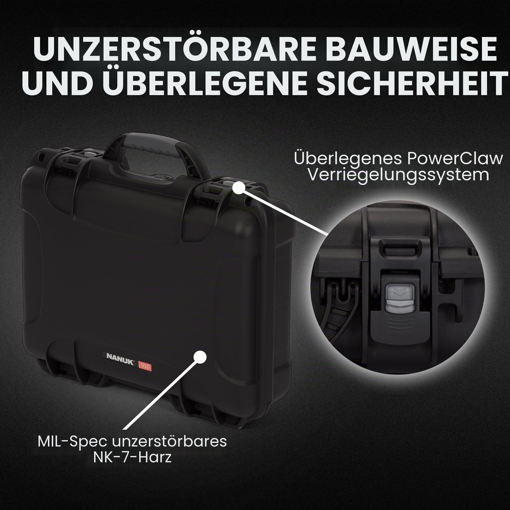 NANUK 910 – Wasserdichter Schutzkoffer aus NK-7-Kunststoff mit individuell anpassbarem Schaumstoff-Einsatz (36,3 x 28,2 x 11,9 cm) (Schwarz)