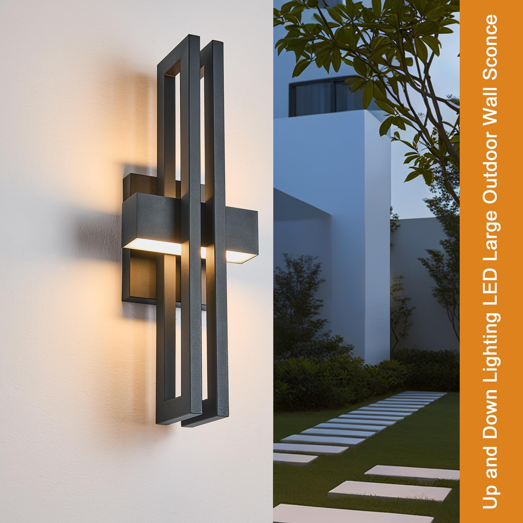 23Inch Large Modern Minimalist Outdoor Wall Light IP65 Waterproof 3000K Warm White 2x15W Integrated LED Textured Black Finish — view 4