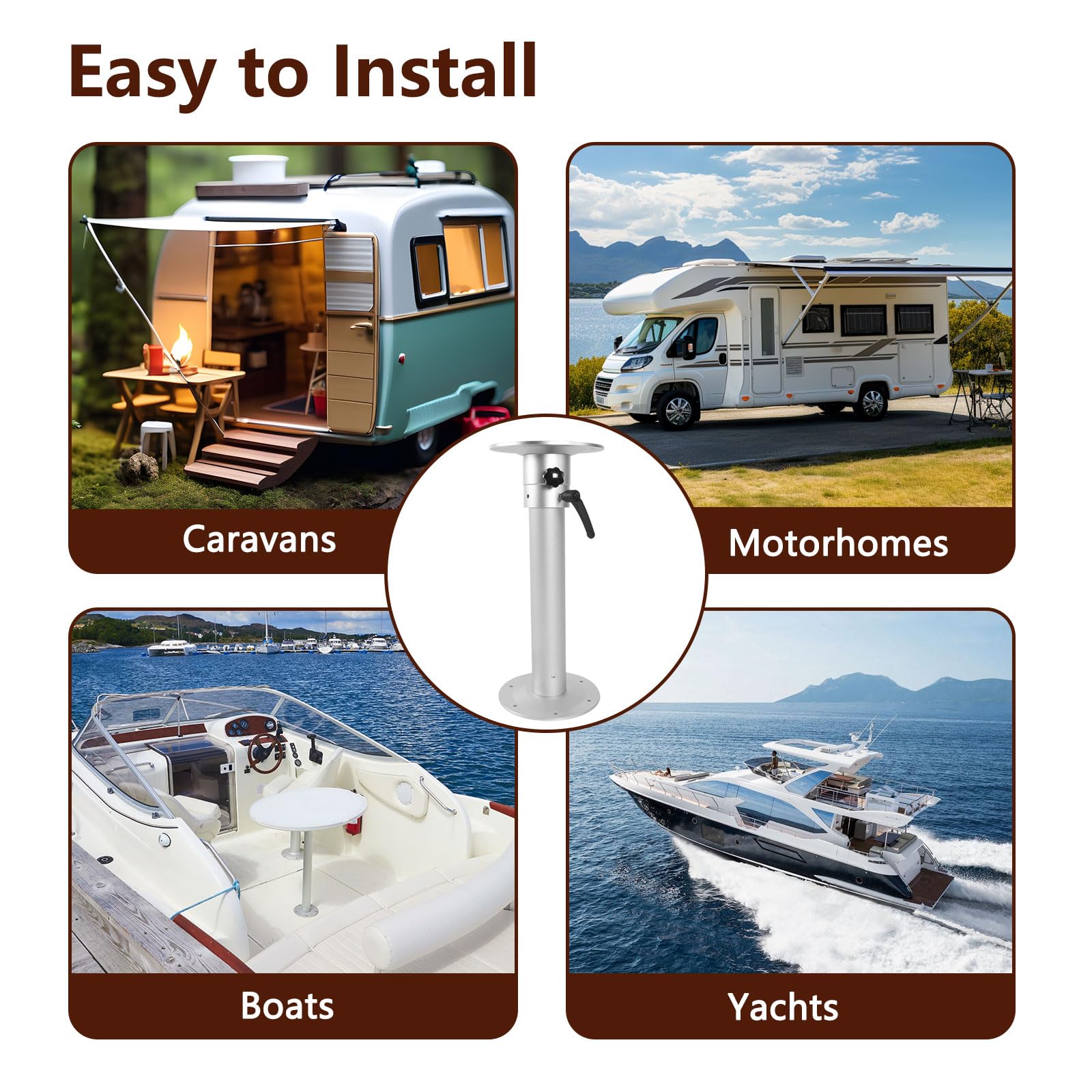 Verstellbarer Tischsockel mit arbeitssparendem Griff, 455-740mm verstellbar, 360 Grad drehbar Aluminiumlegierung Tischsockel Kit für Rv Camper Wohnwagen Boot Yacht Haus