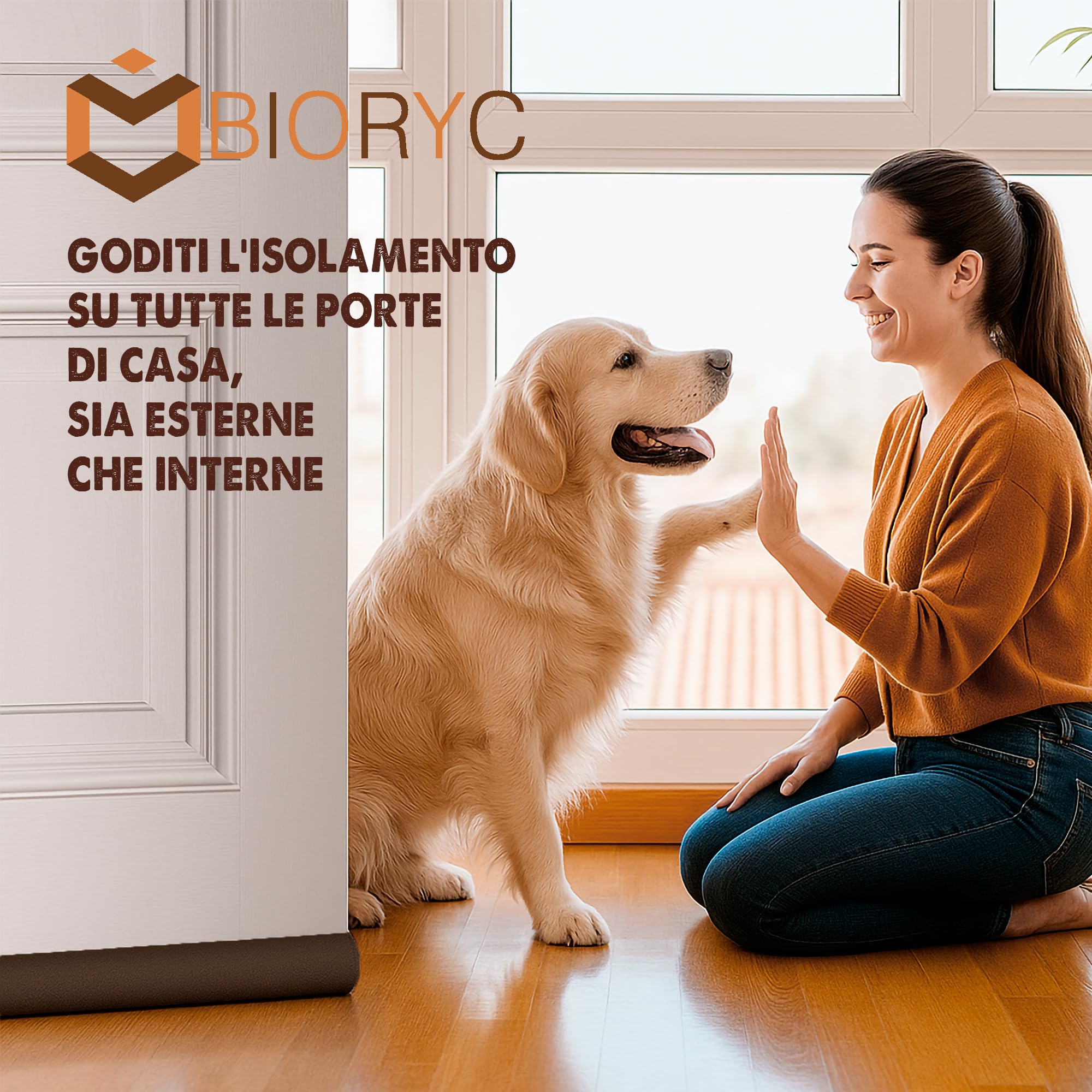 Paraspifferi Sottoporta per Porte Interne ed Esterne da 5,5 cm di Spessore e Lunghezza di 92 cm | Guarnizione Insonorizzante per Spifferi Porta Ingresso (1x Marrone)