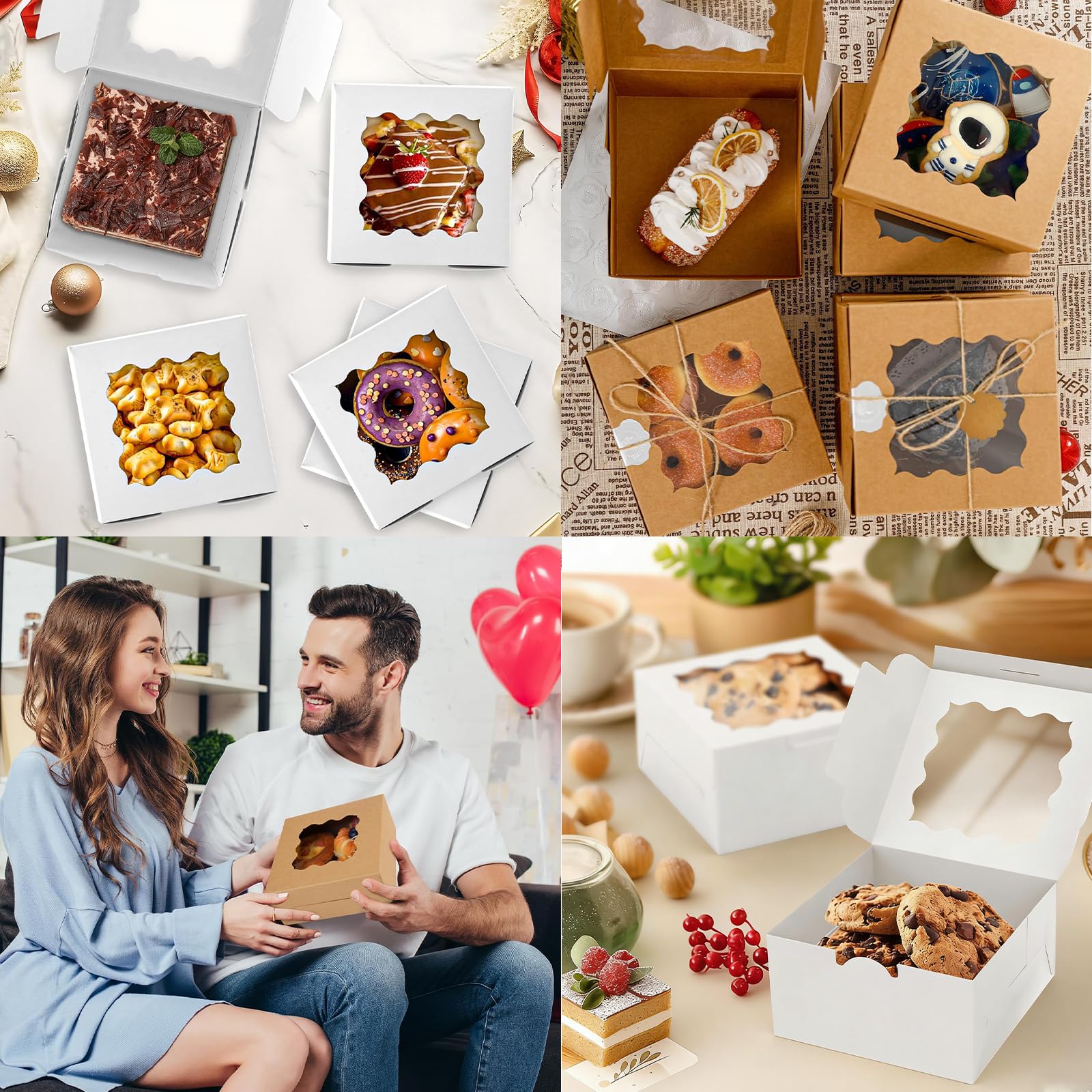 12 Pezzi Cupcake con Finestra Trasparente, Piccole Scatole per Caramelle con Finestra, Scatole Regalo in Carta Kraft Marrone/Bianco, per Caramelle, Cioccolato, Biscotti, Torte(15.3*15.3*7.6 cm)