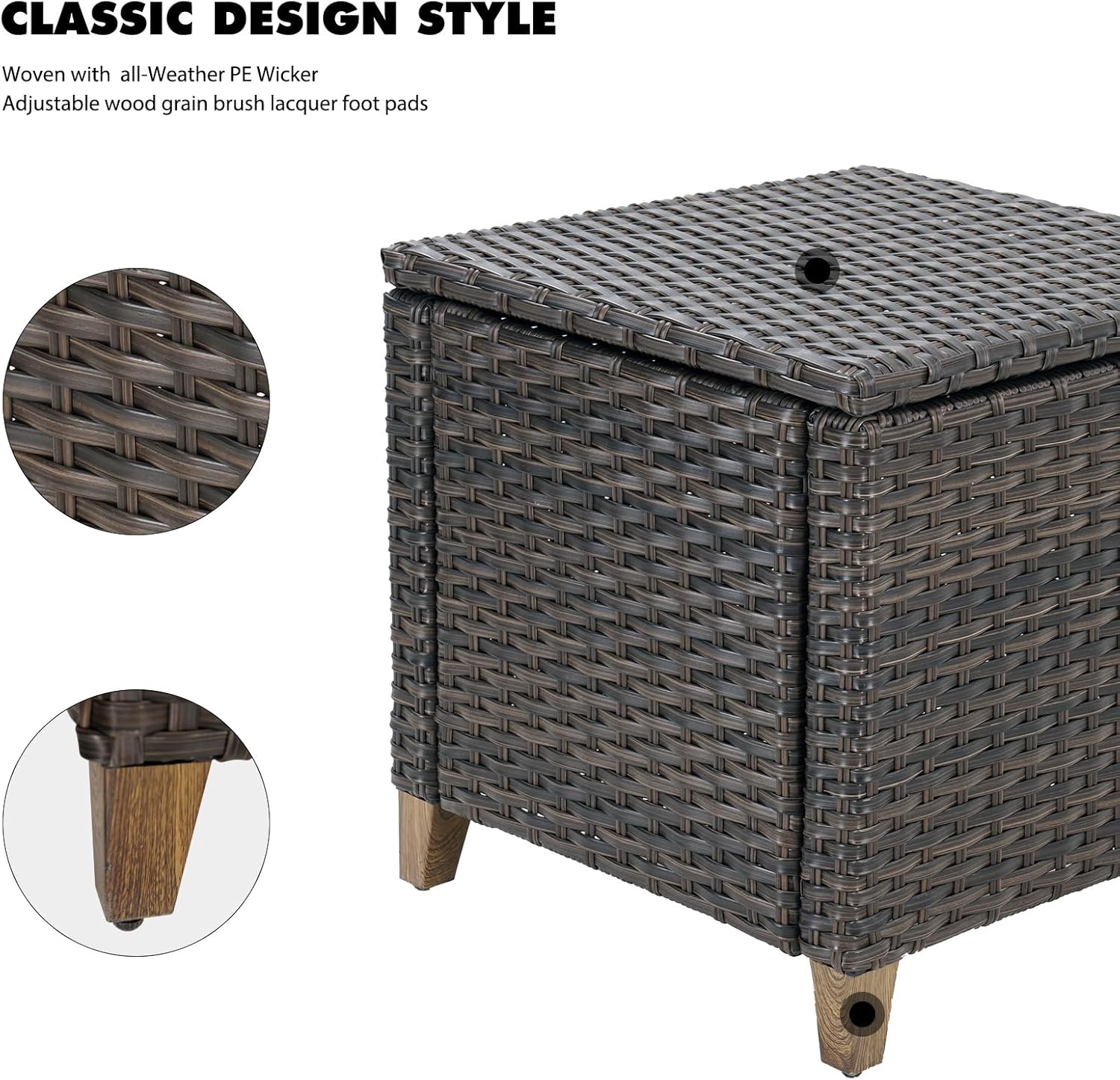 Grand patio Outdoor Furniture, Patio Wicker Sectional Sofa Modular Furniture Set Single Sofa with Thick Cushions for Deck Porch Poolside Garden (Side Table)
