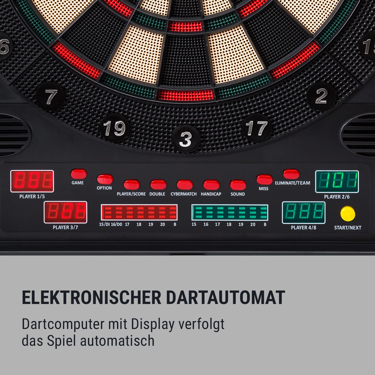 Klarfit Dartscheibe Elektronisch, Profi Dartscheibe für Kinder & Erwachsene, Elektronische Dartscheibe mit 12 Bunten Dartpfeilen & Dartcomputer mit LED-Display, E Dartscheibe mit Türen & Pfeile