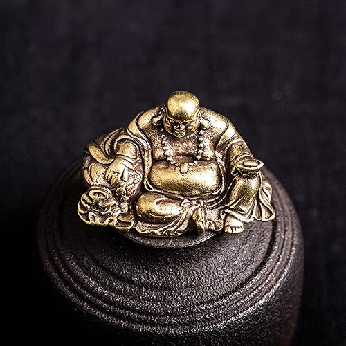 AIRFUL Pure Copper Smiling Big Belly Maitreya Buddha Small Statue Feng Shui Ornament Home Decoration Craft Accessory Brass Figure