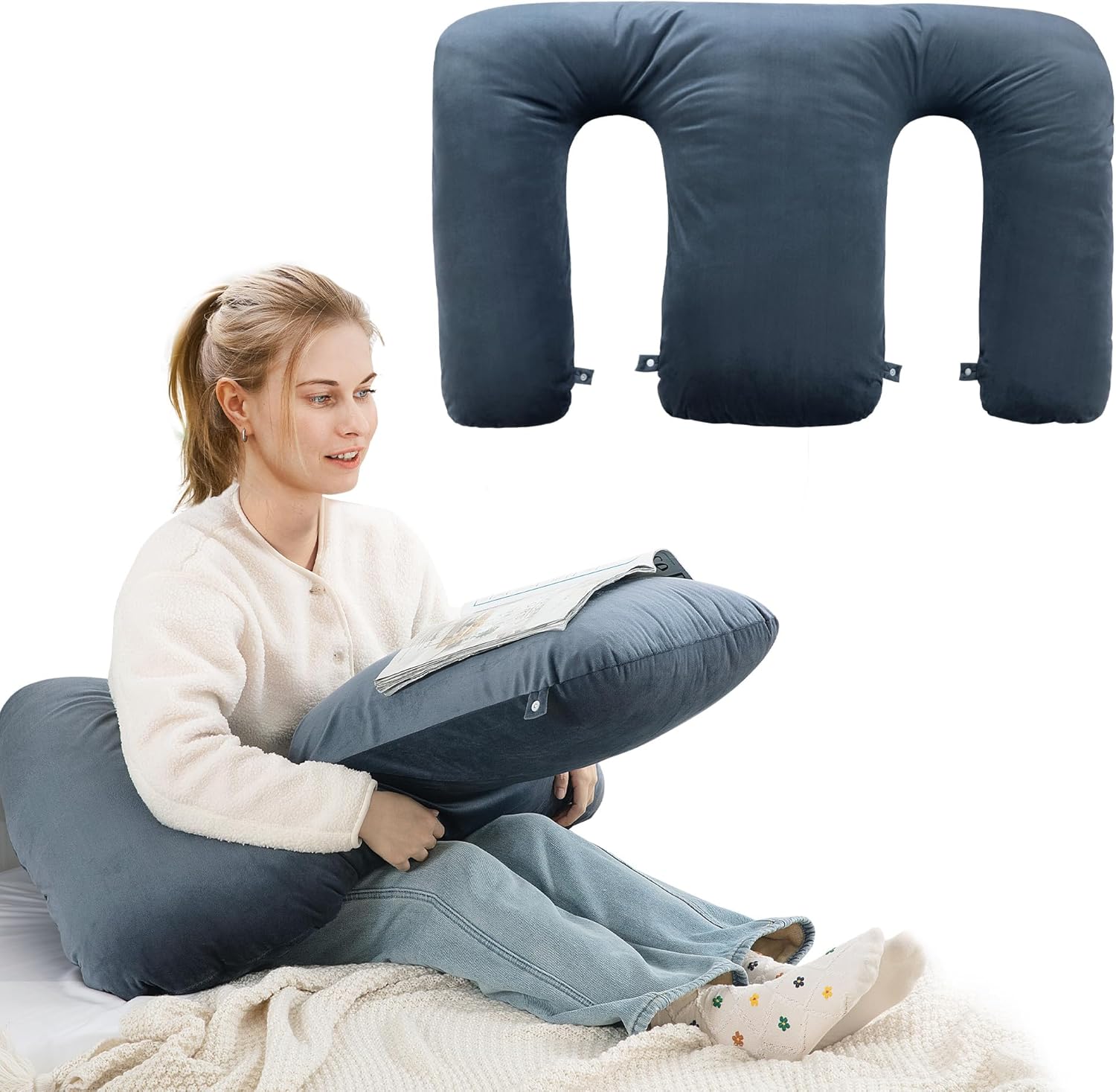 BALAPET Multi-Functional Reading Pillows for Sitting in Bed Adult, Large Arm & Back Support Soft Bed Rest Pillow for Red in Bed, Sipportive Body Rest Pillow, Grey