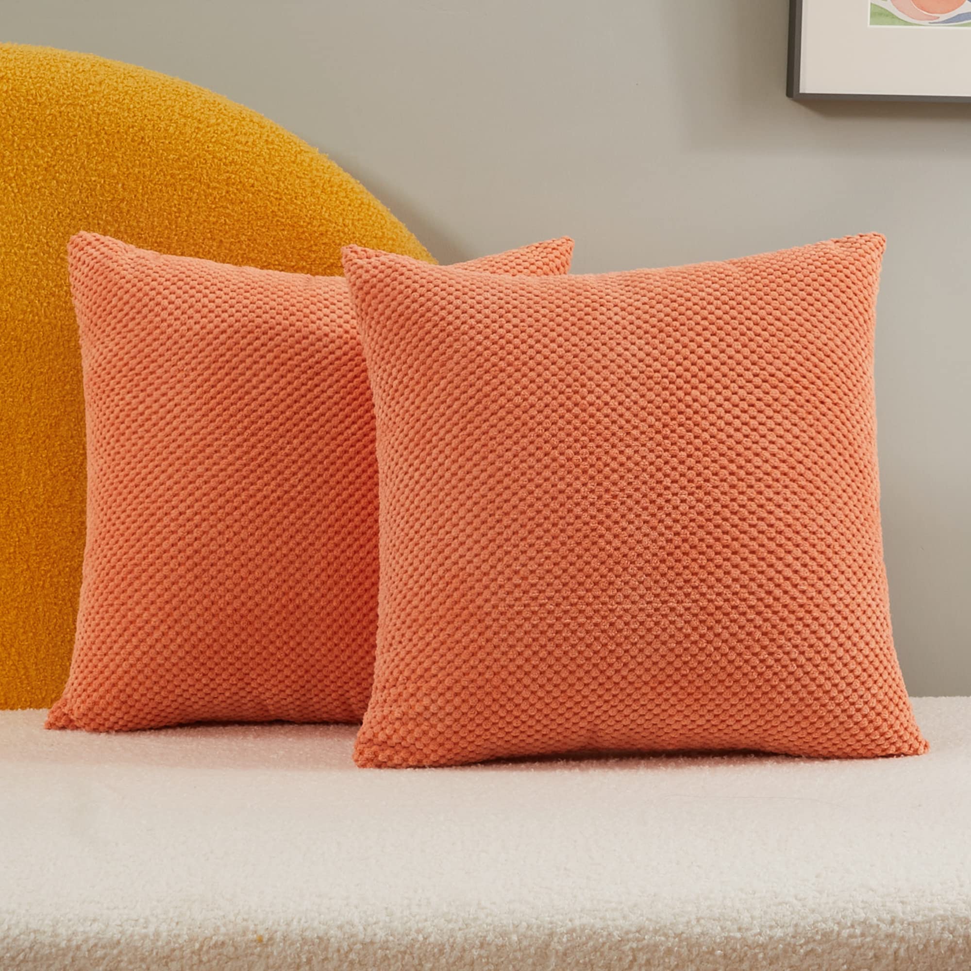 Deconovo Set of 2 Corduroy Cushion Covers 40cm x 40cm, Soft Granule Fabric Throw Pillow Covers for Sofa Chair Couch with Invisible Zipper, Brick Red, 16x16 Inch