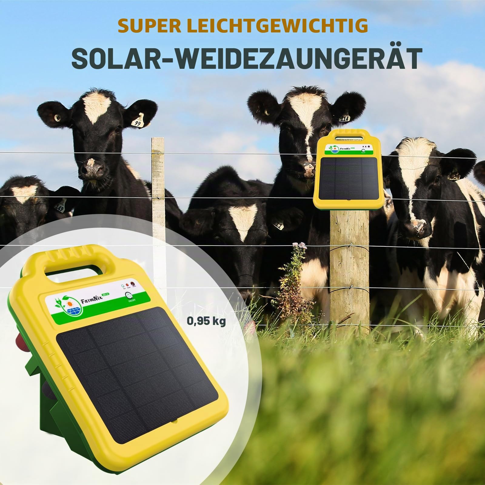 220V Solar Weidezaungerät,IP55 Wasserdicht,Eingebaute 10400mah Lithiumbatterie,16KM Niedrige Impedanz Spitzenspannung 8000V für Geflügel,Vieh,Steuergerät zum Schutz von Gärten und Grundstücken