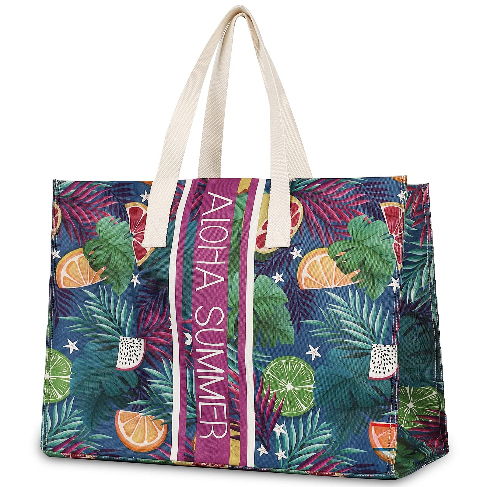 JANSBEN bolso de hombro para mujer XXL shopper de lona grande, con cremallera, ​​para playa, 48L (Lemon, XXL)