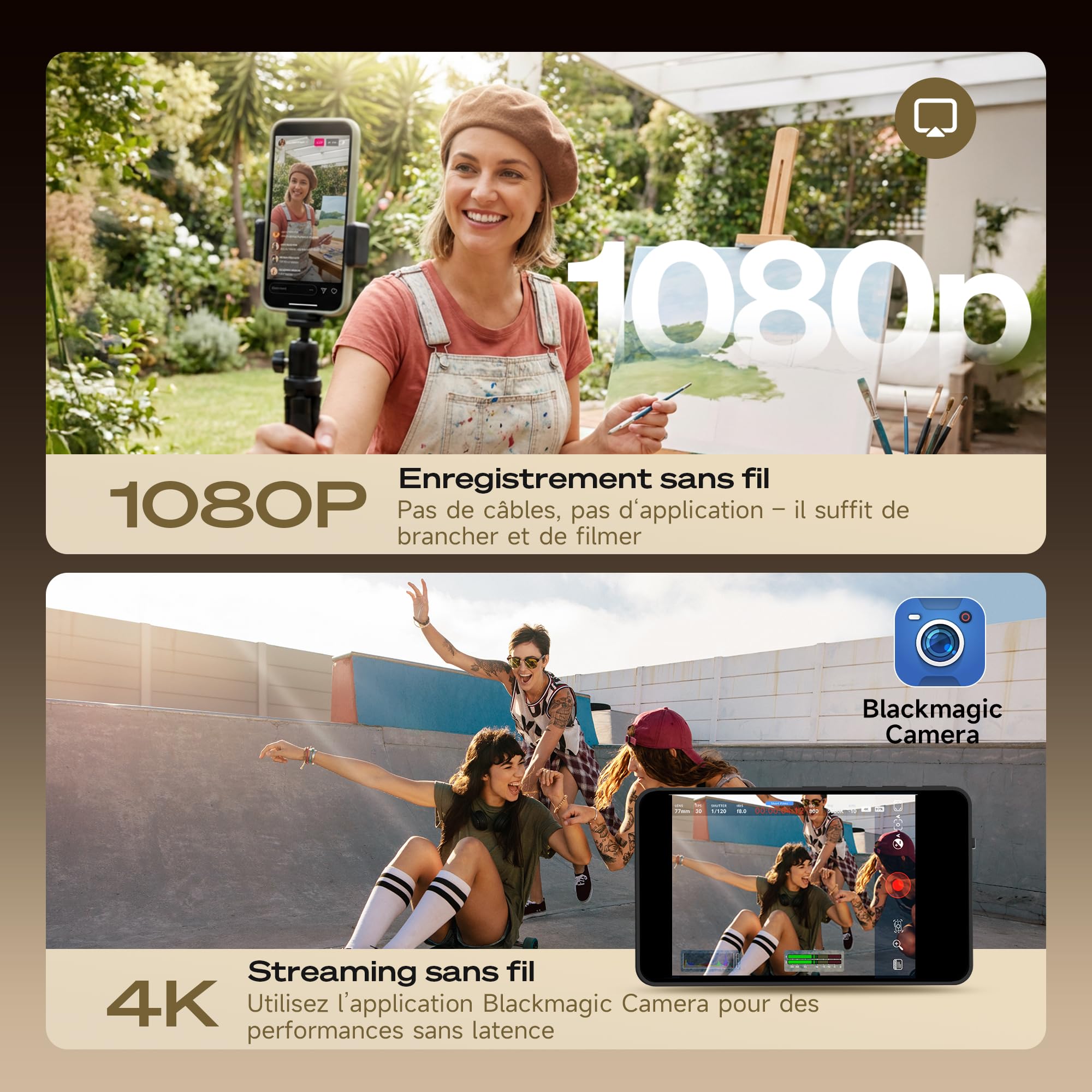SYNCO XView Écran Moniteur Selfie Vlog pour iPhone et Android, Caméra Arrière Magnétique 4K/1080p avec Rotation 180°, Autonomie 3H et Haut-Parleur Intégré pour Youtube, TikTok, Live Streaming