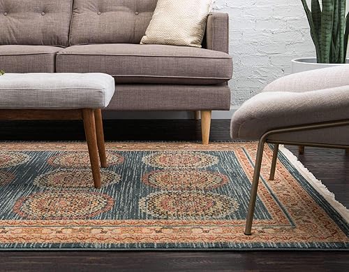 Miniatura 4 de Unique Loom Fars Collection - Alfombra moderna de medallón con diseño tribal con tonos naturales, 5 pies 1 pulgada x 8 pies 0 pulgadas, azul