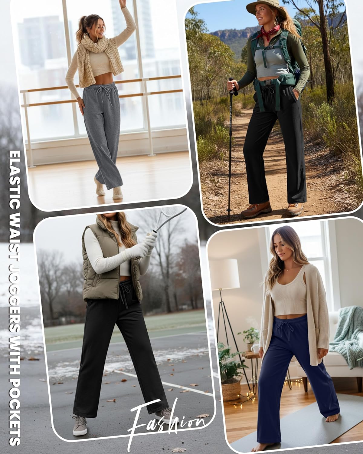 3 Pack Womens Fleece Lined Sweatpants Straight Leg Thermal Baggy Lounge Pants Elastic Waist Joggers with Pockets - Image 6