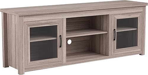 Masada Classic - Soporte de TV para televisores de hasta 80 pulgadas, consola multimedia de madera de ingeniería de 65 pulgadas con puerta de vidrio