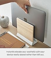 Vista 3 de YAMAZAKI Home Rin - Soporte portátil para computadora portátil para escritorio en dormitorio u oficina, estación de almacenamiento de madera, acero