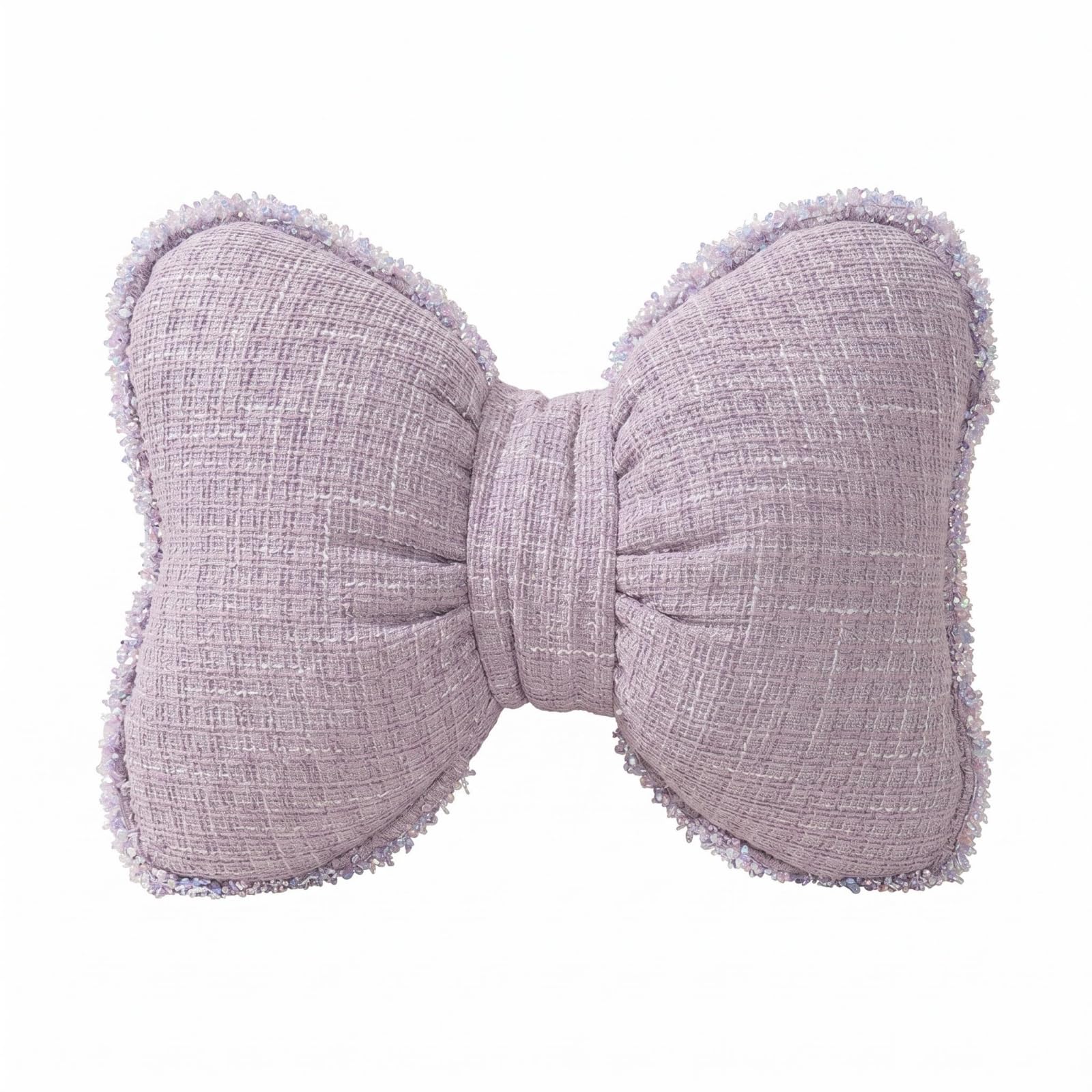 Textured Woven Bow Cushion Gathered Band Lace Bow Pillow Rounded Ends Bowknot Pillow Soft for Sofa, Bed, Bay Window, Room Decoration, Purple | Decorative Nursery Pillows | Nursery Bedding-image-5