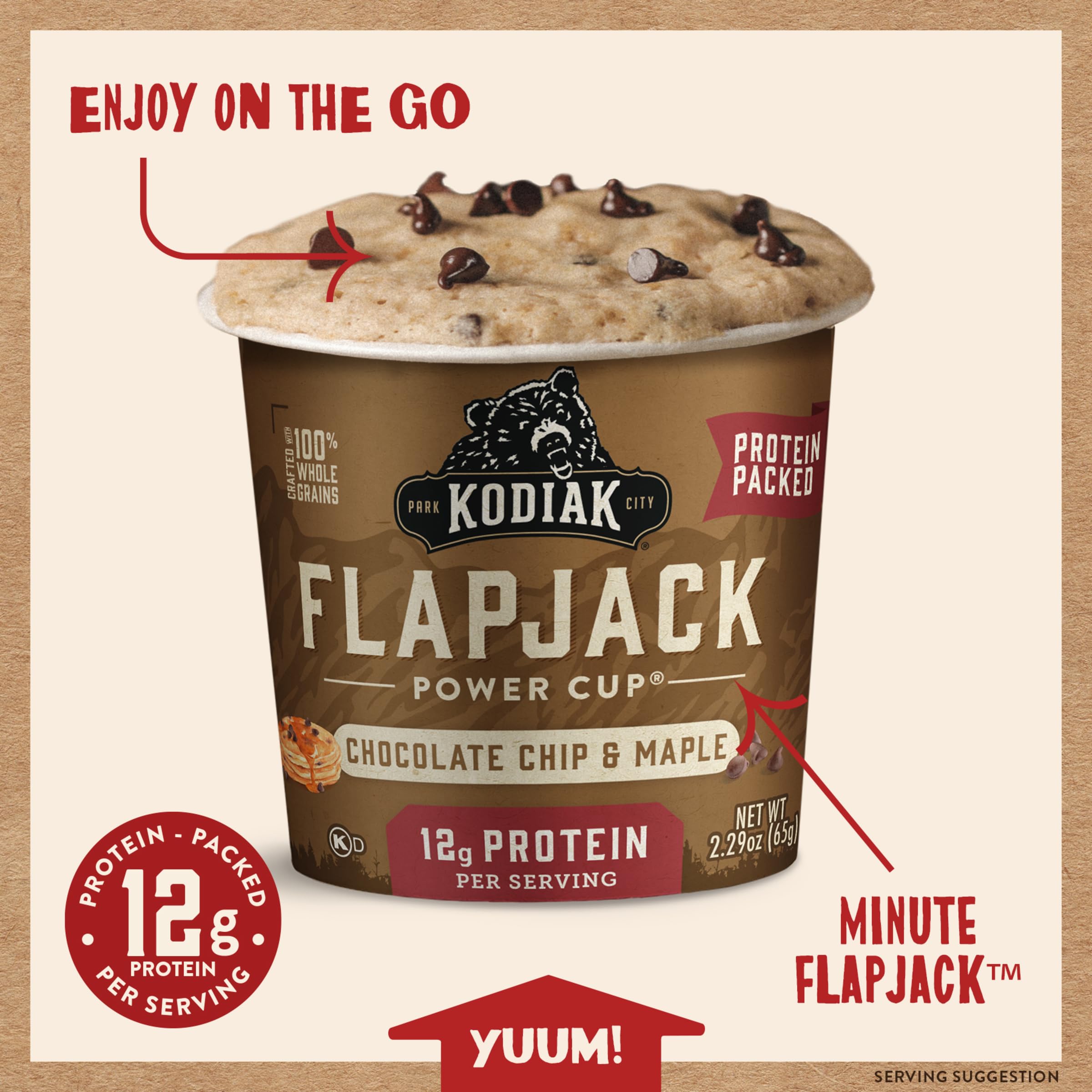 Kodiak Cakes Pancake On The Go, Chocolate Chip & Maple, 65 ml (12 Stück)