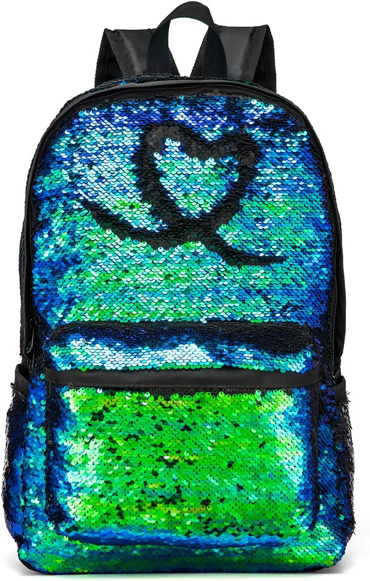 SIWA MARY Reversible Sequins School Backpack for Girls Students Magic Glitter Mermaid Lightweight Travel Backpack