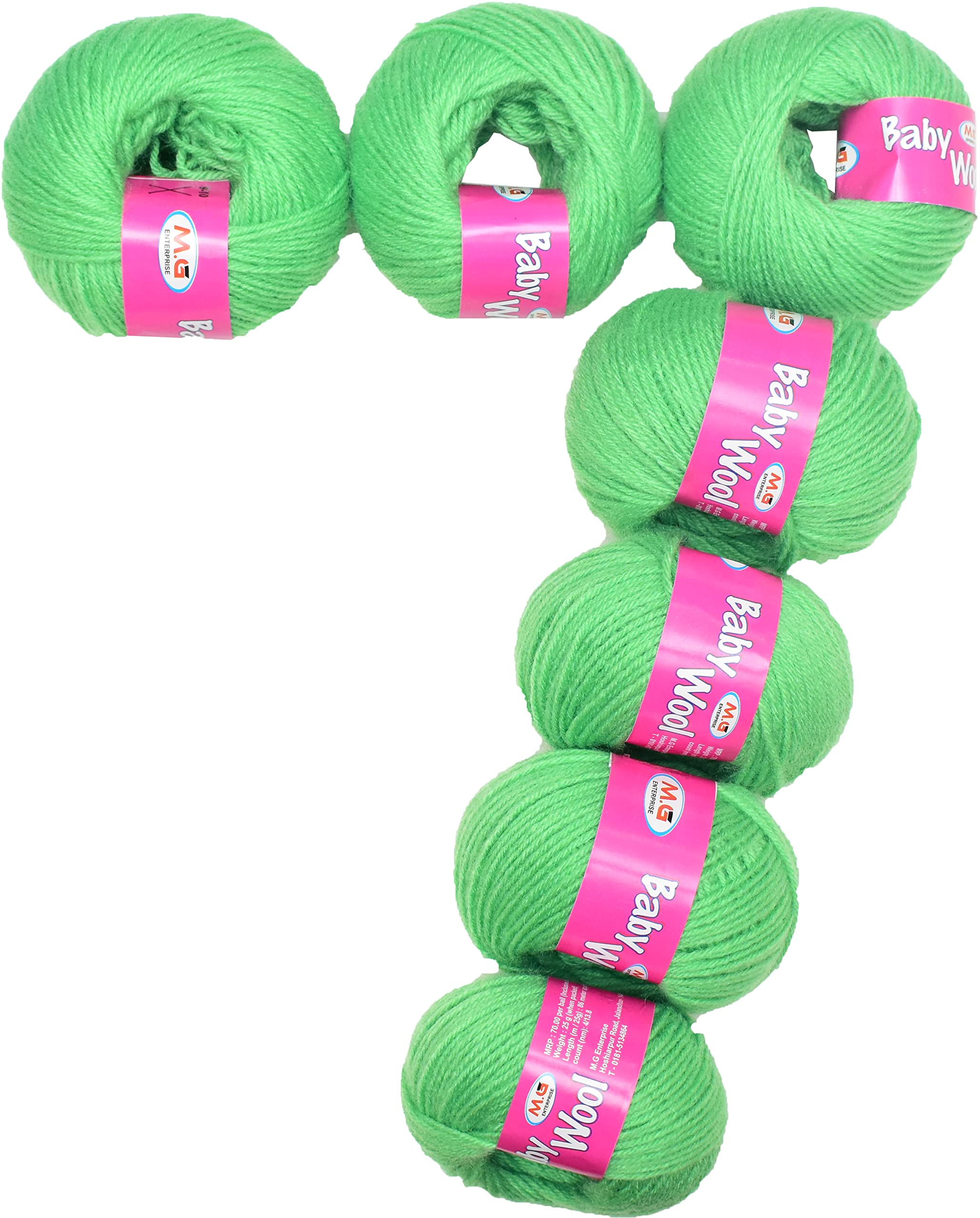 M.G ENTERPRISE 100% Acrylic Wool Apple Green 7 Pc Baby Wool 4 ply Wool Ball Hand Knitting Wool/Art Craft Soft Fingering Crochet Hook Yarn-RJ Art-EB