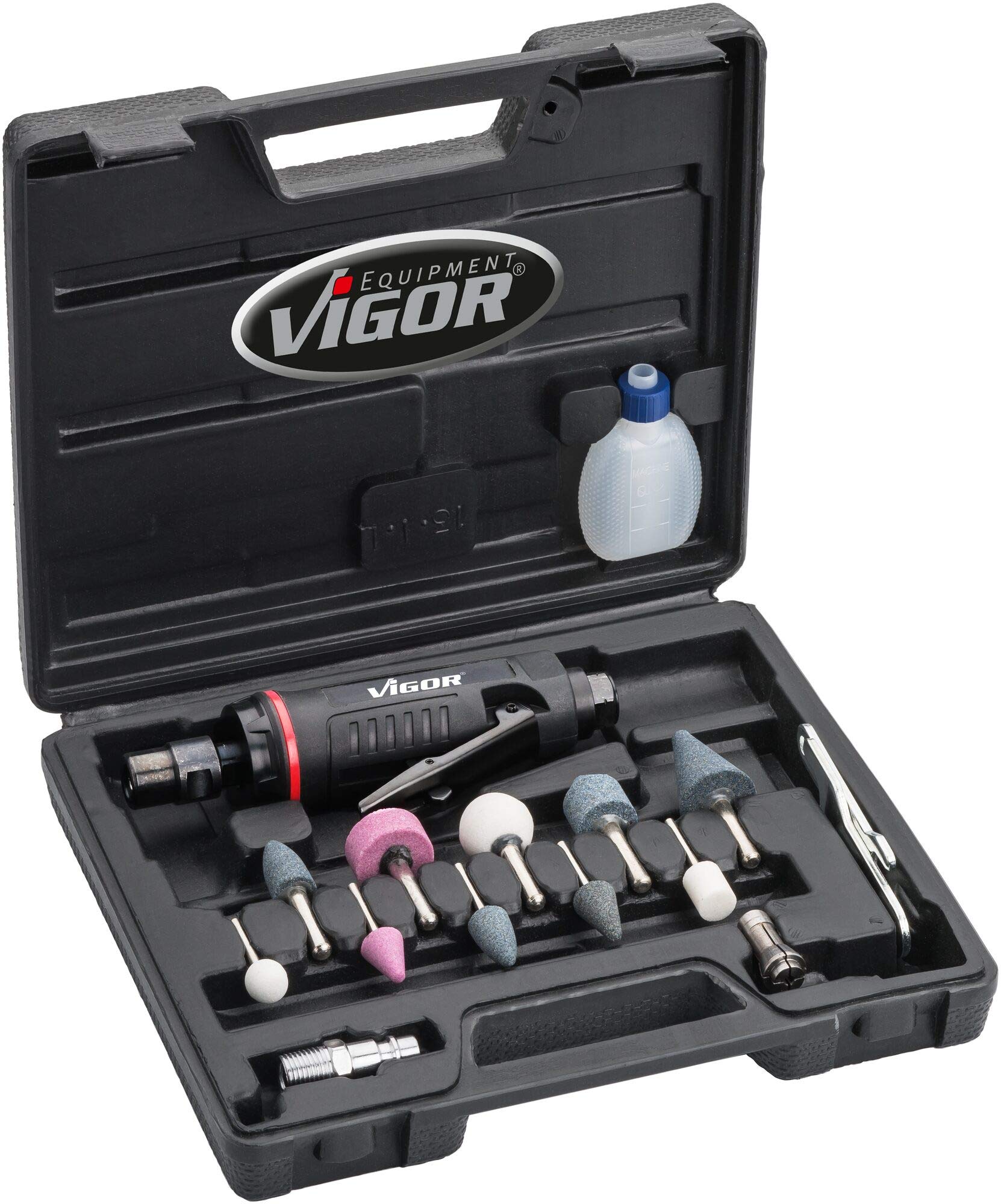 Vigor V6906 - Mini smerigliatrice (assorbito: 3-6 mm, giri al minuto: 25.000, potenza: 185 Watt, peso: 0,31 kg), colore: Nero/Rosso