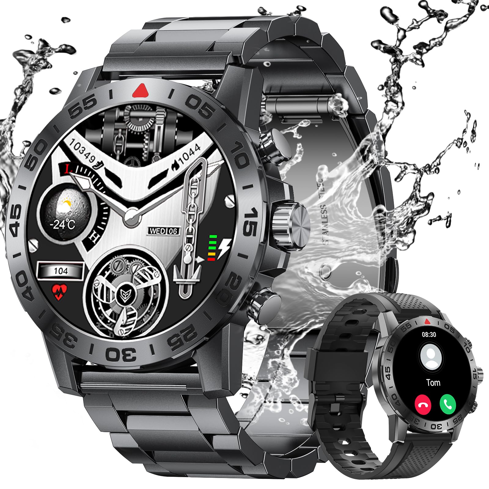 TIFOZEN Smartwatch Uomo, 1,39" Militare Orologio con Effettua/Risposta Chiamate, 110+ Sportive Rilevatore attività, Cardiaca/SpO2/Sonno Monitor, IP68 Impermeabil Fitness Watch per iOS Android