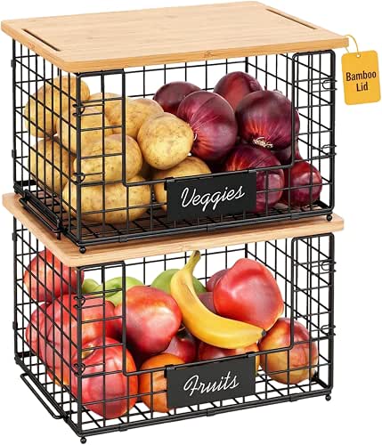 2 Pack Stackable Wire Baskets with Top