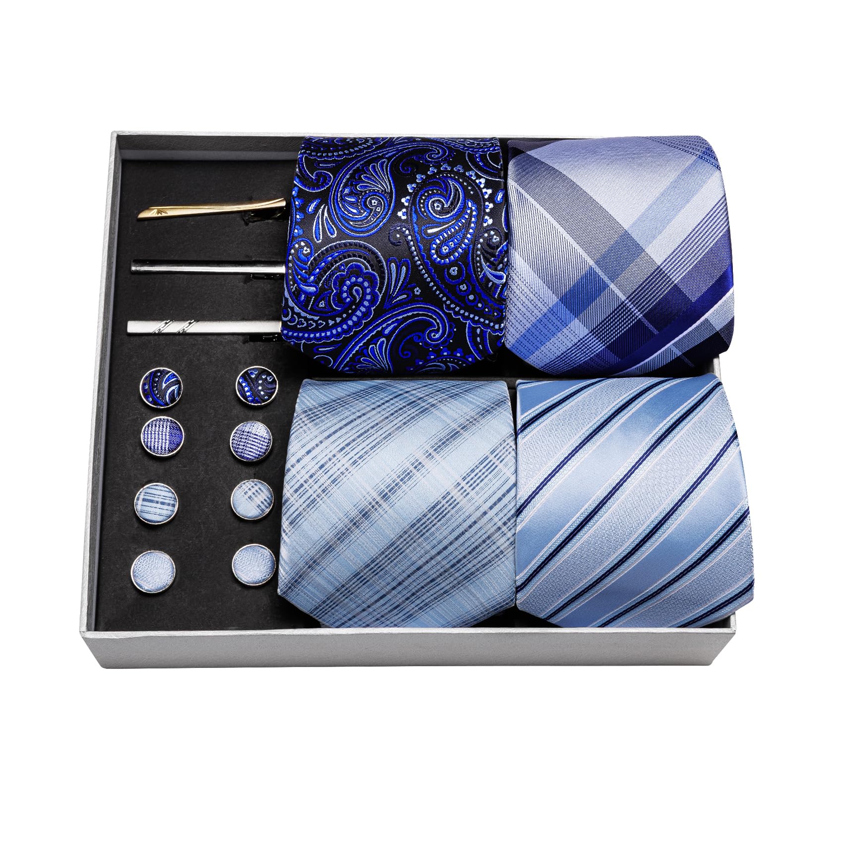 Barry.Wang 15PCS Mens Tie Sets Collection Gift Box Necktie Clips Hanky