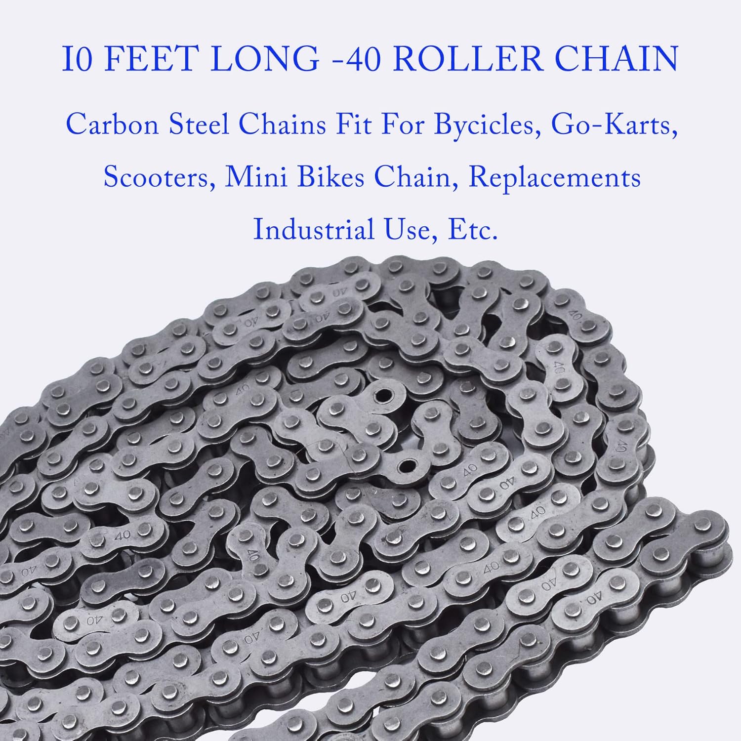 waltyotur 40 Roller Chain 10 Feet with 2 Connecting Links Fit 40 Roller Chain Carbon Steel Material for Motorcycle, Bicycle, Go Kart, ATV, Dirt Bike and Other Industrial Machinery