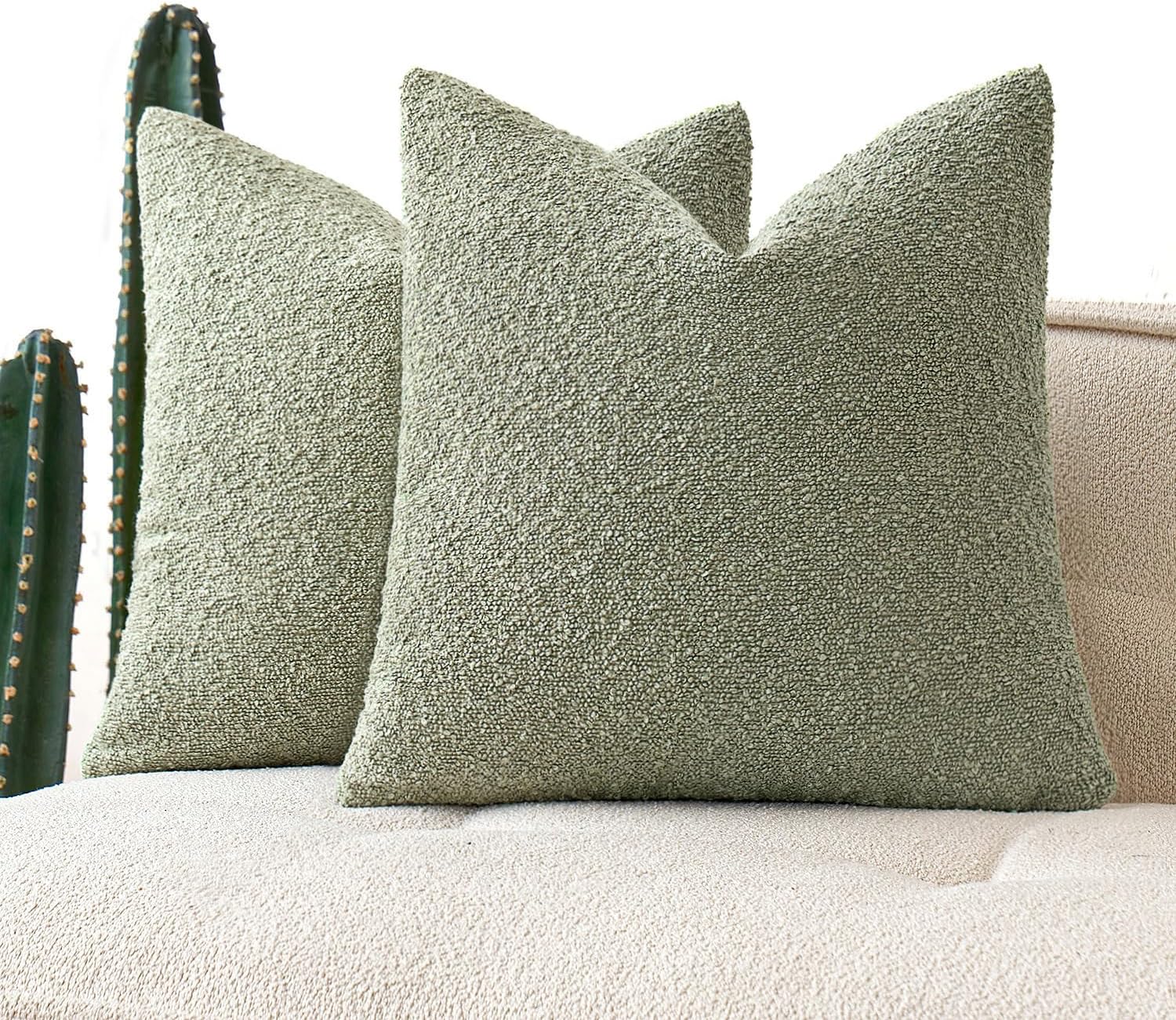 MIULEE 20x20 Inch Decorative Pillow Covers for Couch Bed Set of 2 Textured Boucle Neutral Winter Throw Pillows Sage Green Accent Solid Cushion Pillowcases Sofa Livingroom Home Decor 20" x 20" (Pack of 2) Sage Green