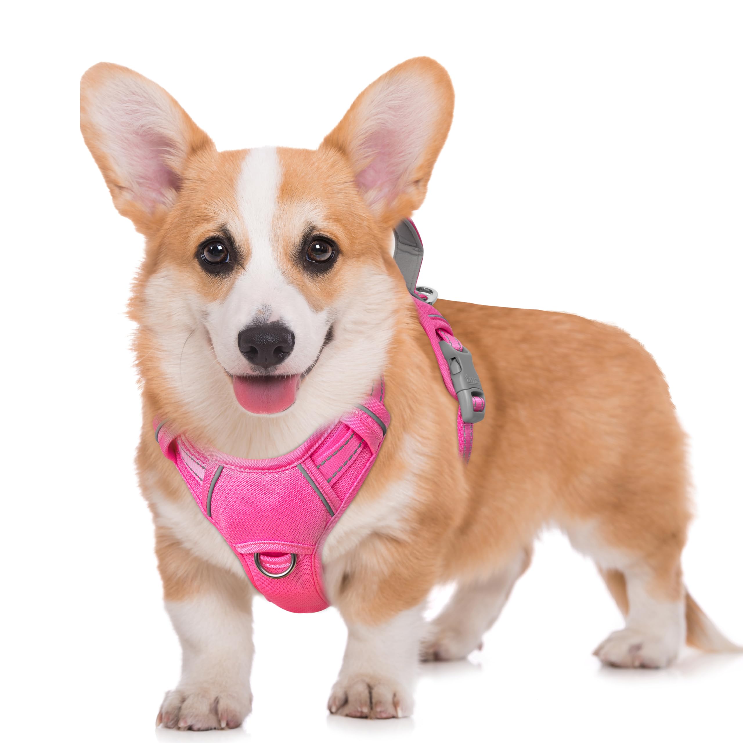 BARKBAY No Pull Dog Harness Large Reflective Dog Harness with Front Clip and Easy Control Handle for Walking Training Running with ID tag Pocket(Pink,M)