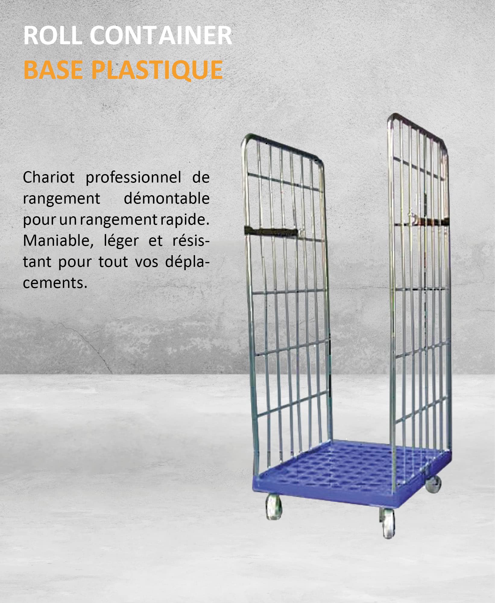 L2G Roll Container en INOX avec Base Plastique – Solution Robuste et Pratique pour Le Transport et Le Stockage Professionnel