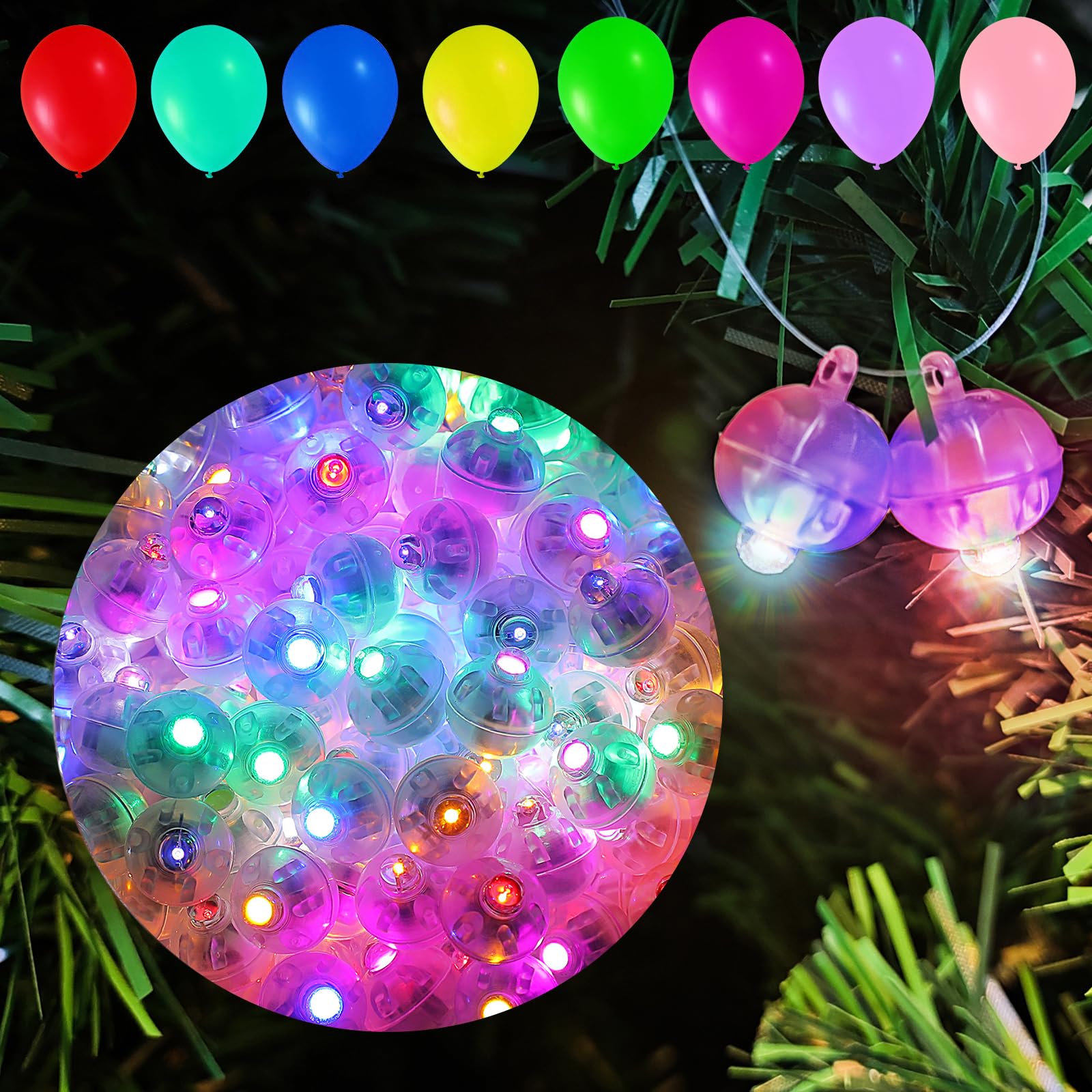 Aogist50Pcs Balloon Lights with Hook,Long Standby Time,Waterproof Mini Light for Birthday Party Wedding Christmas Halloween Easter Decorative (Flash, Multicolor)