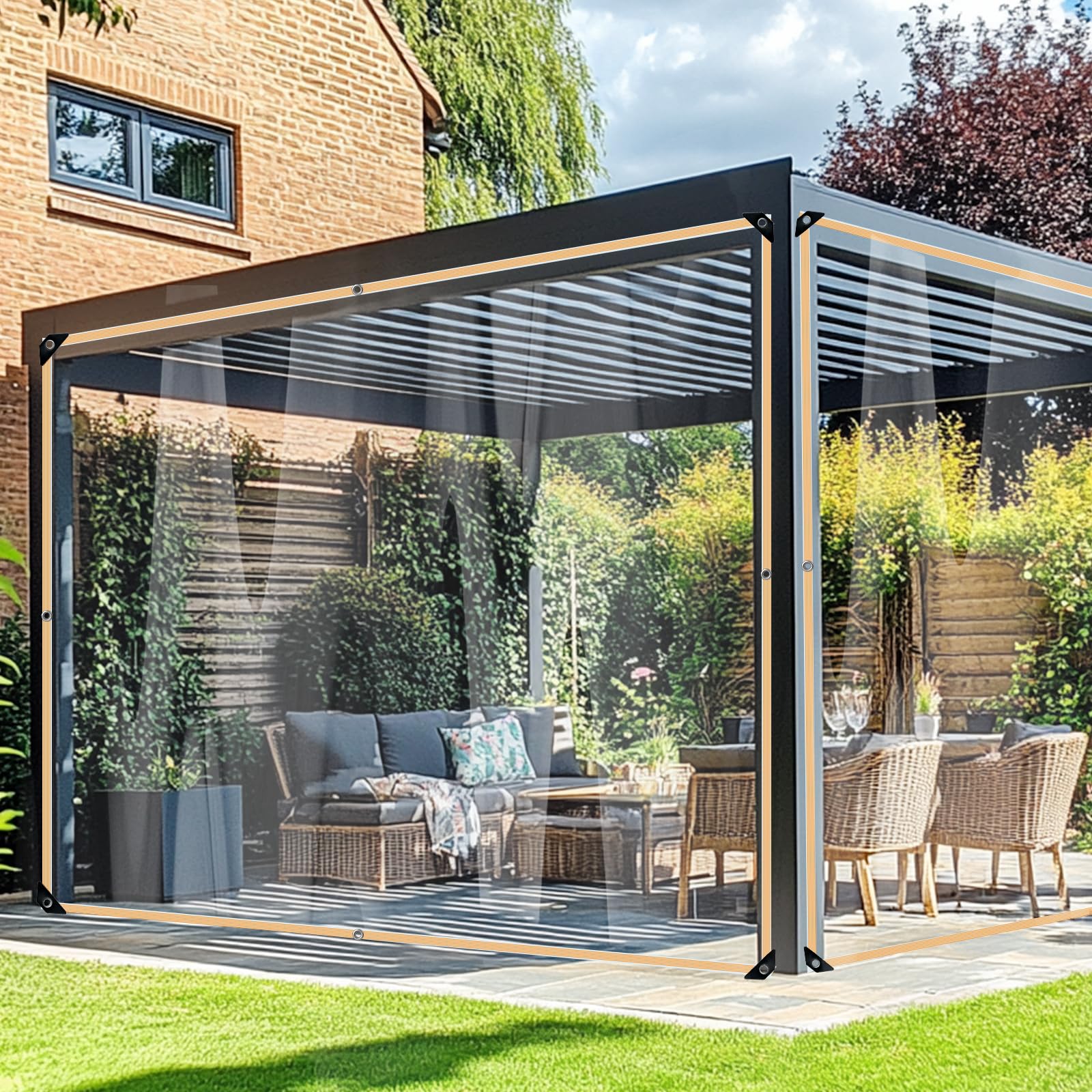 BeGrit Lona Transparente con Ojales Lona Impermeable con Cuerda Lona Protectora de PVC para balcón jardín Exterior Invernadero Terraza Plantas Muebles Pérgola 2x2m