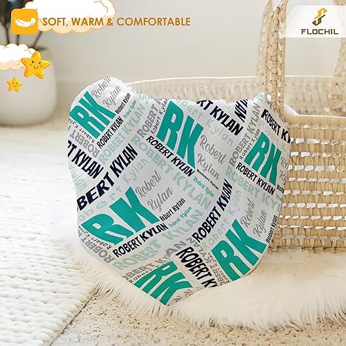 Miniatura 31 de FLOCHIL Personalized Baby Blankets, Custom Baby Blanket - Baby Blanket with Name for Boys, Best Gift for Newborn Elephants Flush Fleece (30x40)