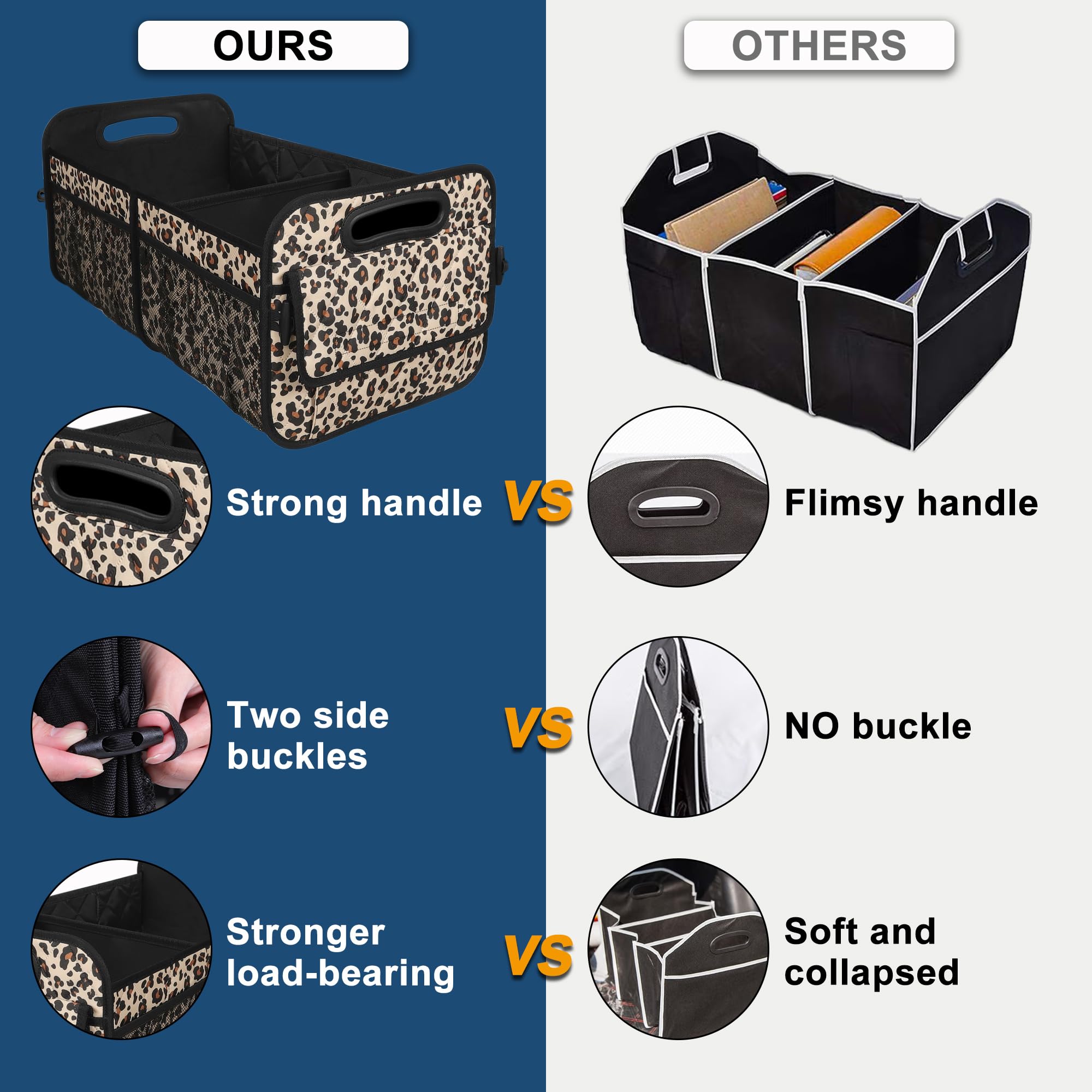 Deosk Car Trunk Organzier for suv,Car Organziers and Storage with 6 Big Pocket for Women/Men 50L Waterproof Polyester Trunk Organzier for Minivan/Truck(Medium,Leopard print)