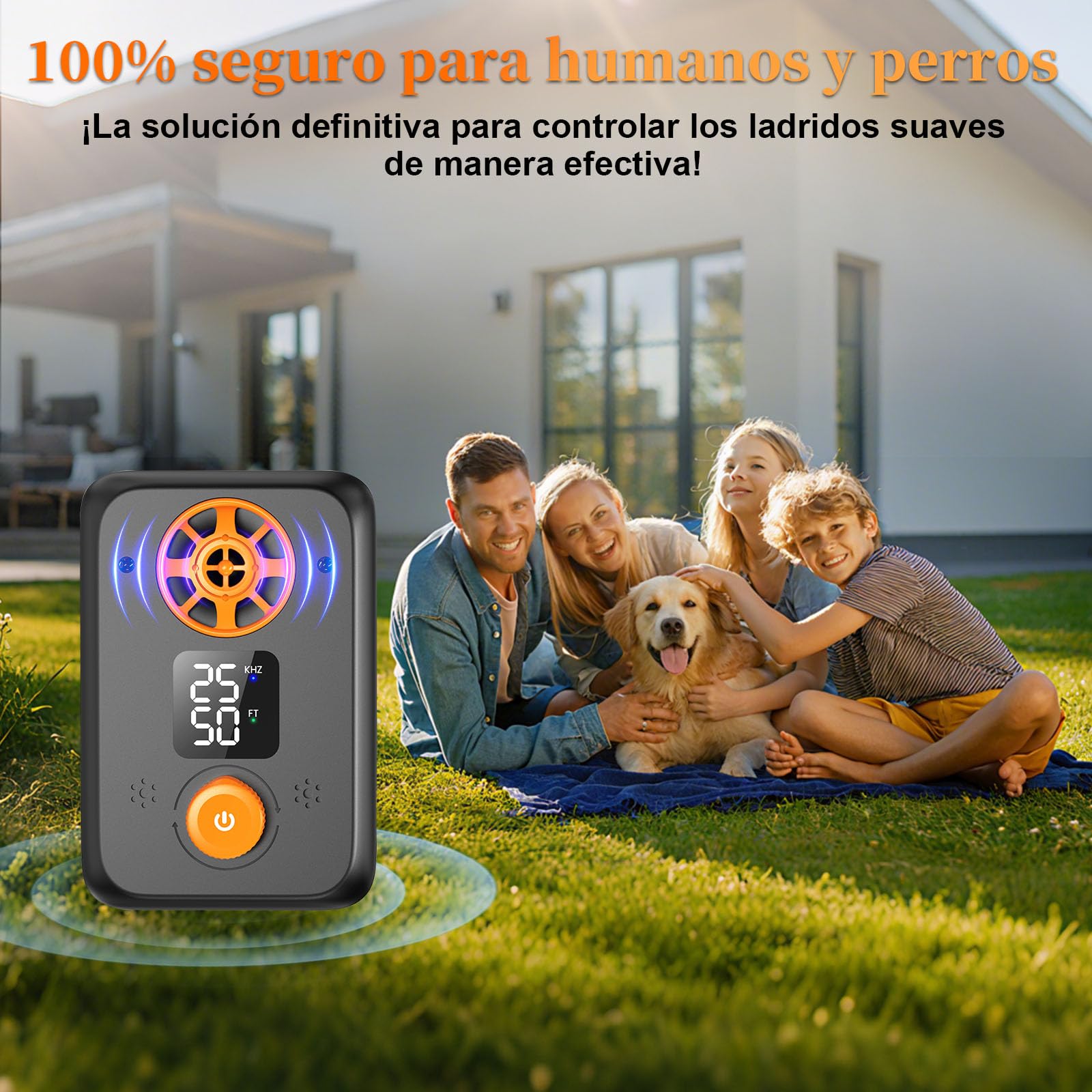 Anti Aboiement Chien Ultrason Puissant - Appareil Anti-Aboiement Ultrasonique Chien avec 5 Fréquences Ajustables, 3 Portées, Arrêt Automatique du Aboiement Intérieur/Extérieur