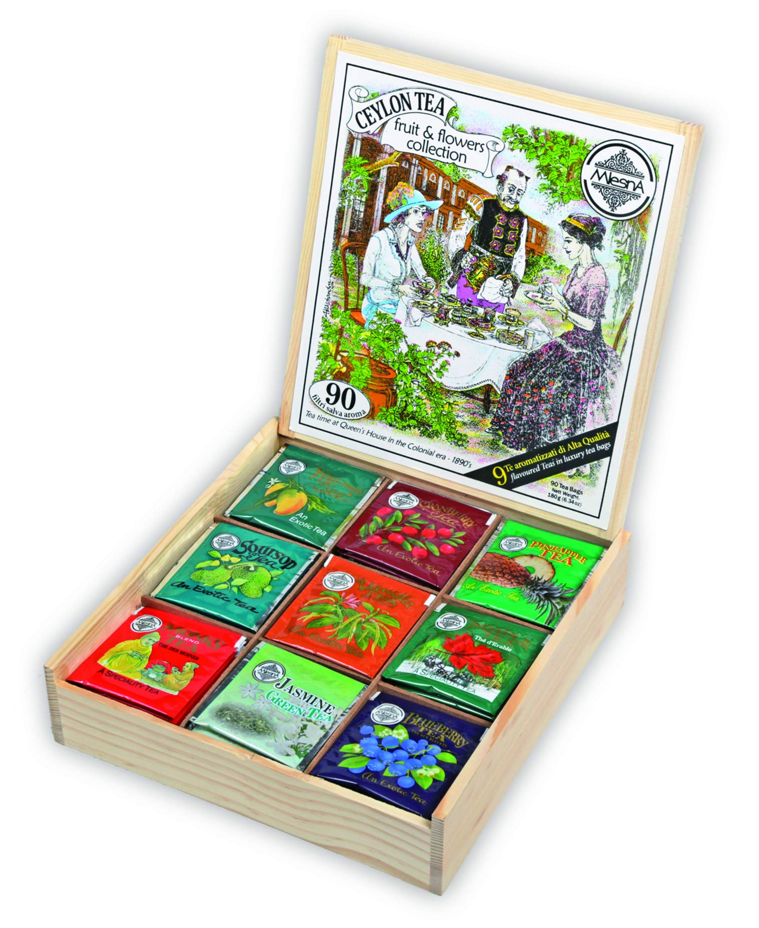 Confezione Regalo Tè Mlesna Ceylon Tea | Scatola in Legno da 90 Filtri | FRUIT & FLOWERS COLLECTION