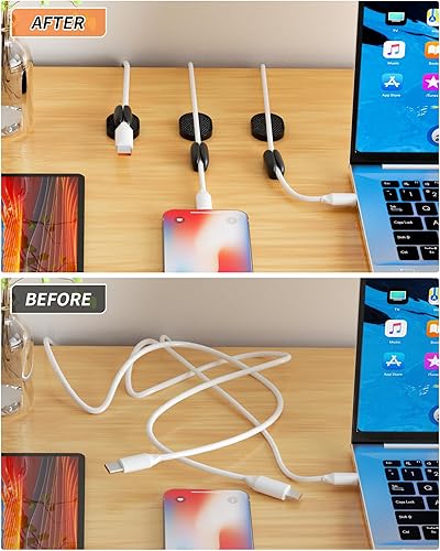 Miniatura 4 de Paquete de 6 soportes organizadores de cables Puretor  Fuerte adhesivo y gestión de cables de escritorio magnéticos, organiza sin esfuerzo cables de