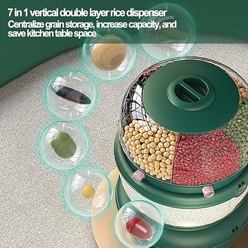 Miniatura 4 de Dispensador de cereales 20Lbs, Contenedor de almacenamiento de cocina giratorio de 360, Dispensador de arroz y grano de doble capa, Contenedor de