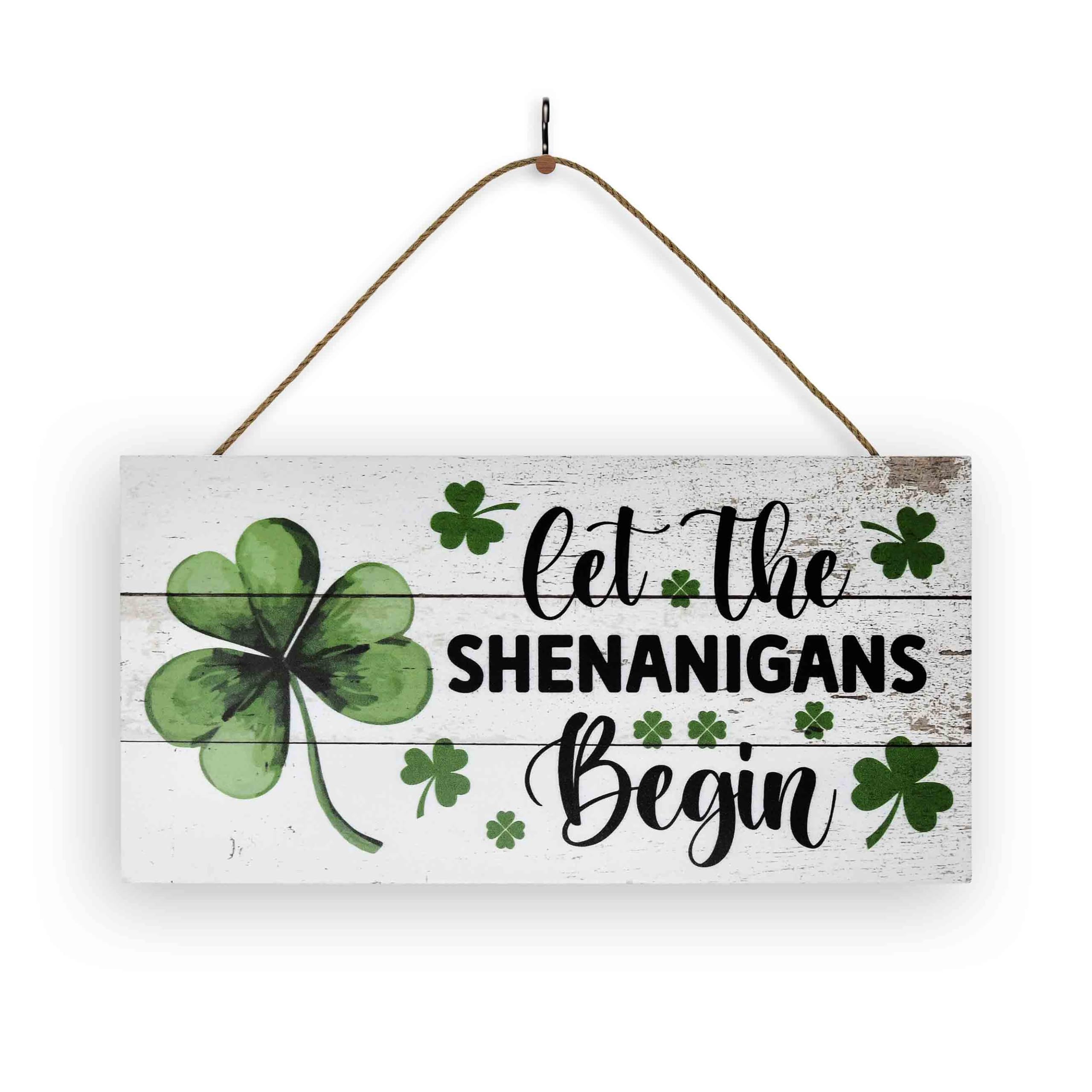 Shamrocks & Shenanigans(中古品) Amazon.com: St. Patrick's Day Door Hanger Sign Let The Shenanigans